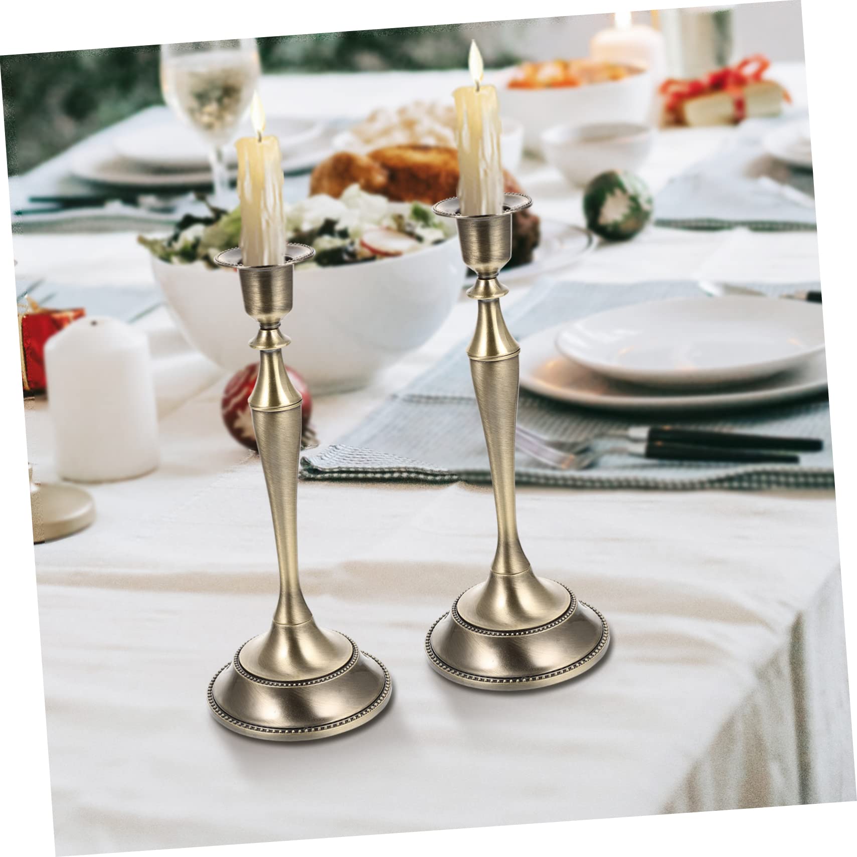 Vintage Kerzenständer aus Zinklegierung, 2 Stück in Gold