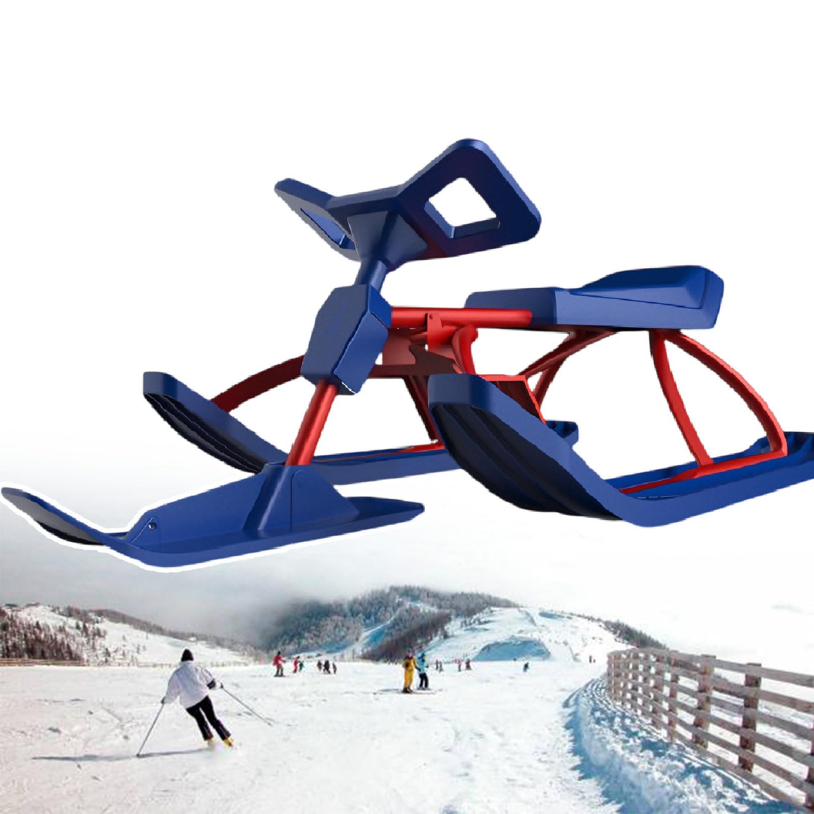 Slitta da Sci,Slitta da Neve,Slitta da Sci per Adulti E Bambini,con Volante E Doppi Freni,Slitta da Neve per Impieghi Gravosi per Sport Invernali,capacità di Carico di 220 Libbre A