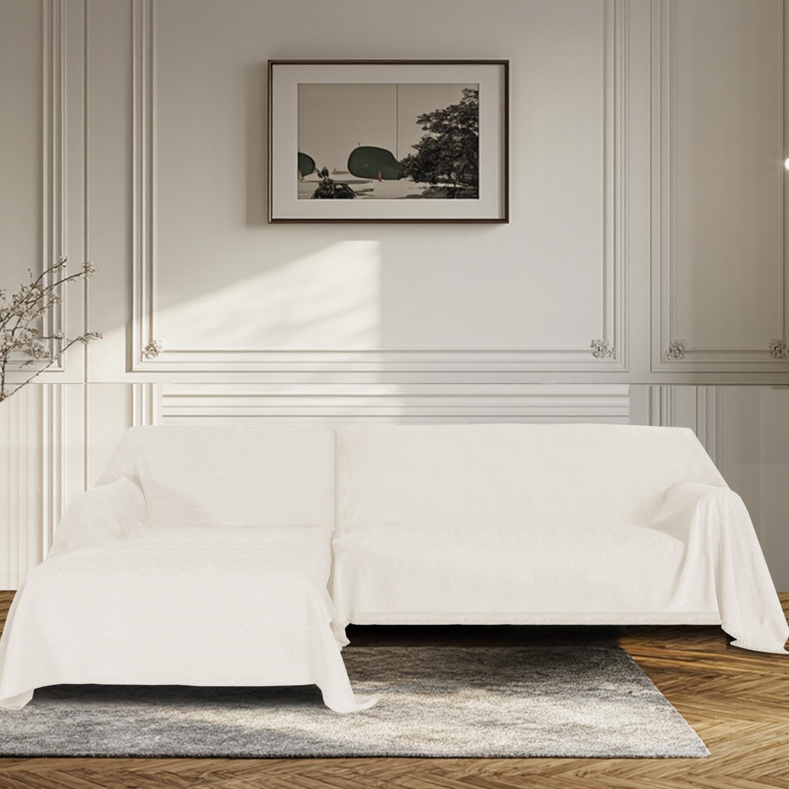 BellaHills Sofa Cover 3 Seater Chenille Sofa Covers 2 Seater Armchair Covers L Shape Sofa Slipcover Non-Slip Couch Covers with Tassel Sofa Protector from Dogs, 180x280/180x280cm, Beige โ image 1