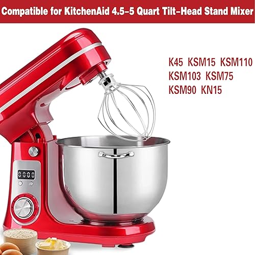 Miniatura 3 de K45WW - Batidor de alambre de 6 pulgadas compatible con batidora de pie de cabeza inclinable KitchenAid de 4.5 a 5 cuartos de galón, repuesto
