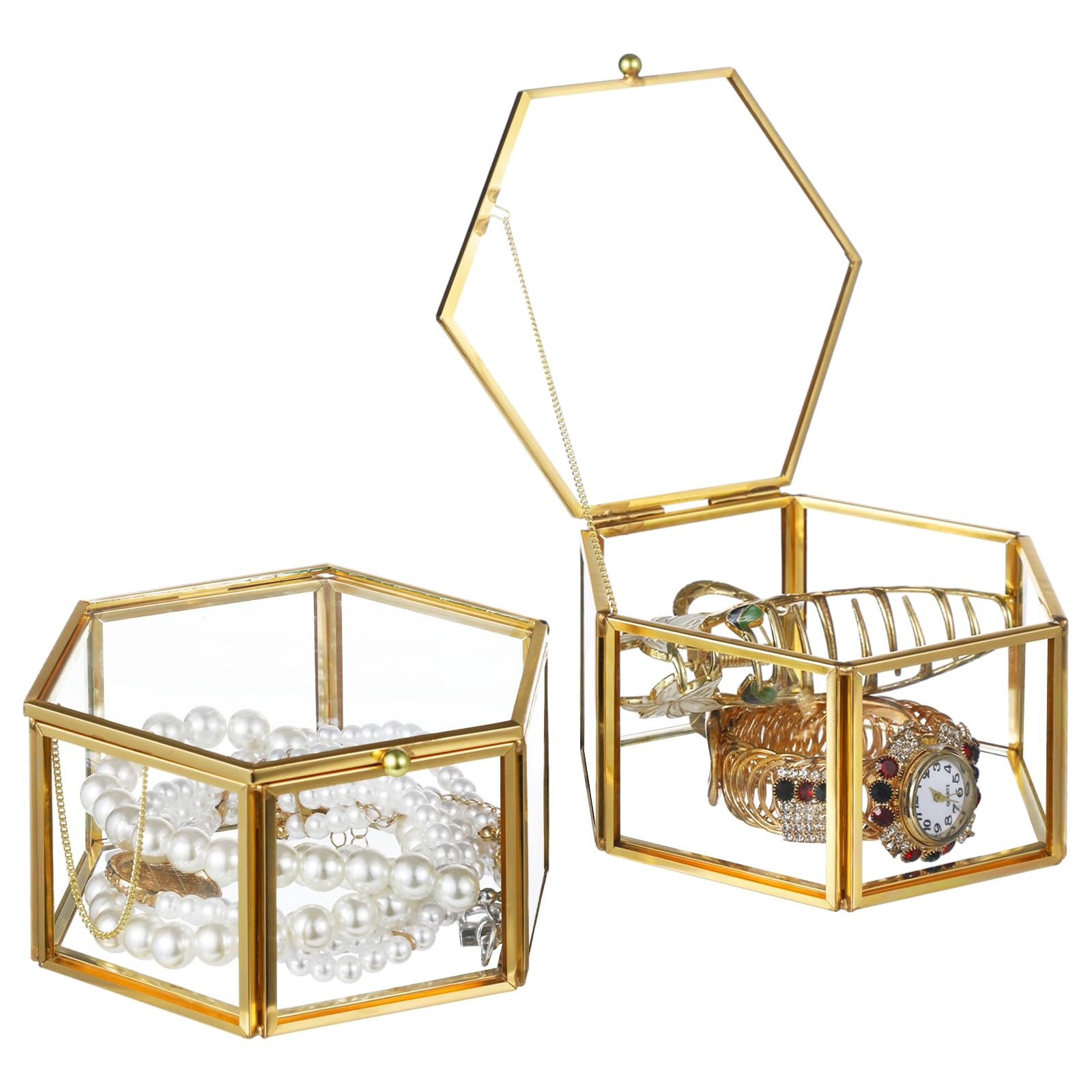 Boîte à bijoux vintage en verre transparente pour bagues et colliers élégants de mariage