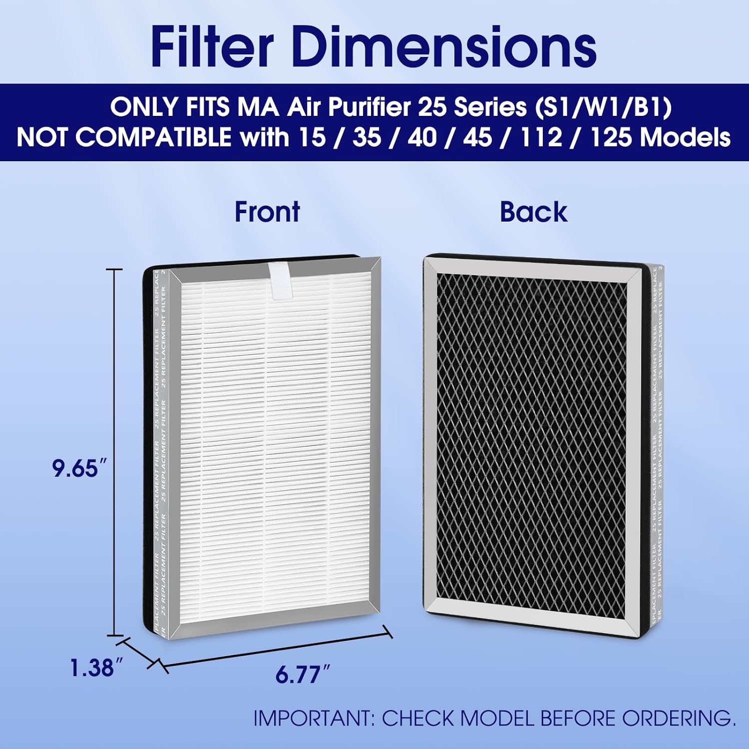 8-Pack 25 Replacement Filter for MA Air Purifier 25 Series (S1/W1/B1), 3-in-1 High-Efficiency H-13 Grade, Pre-Filter and Activated Carbon - Image 3