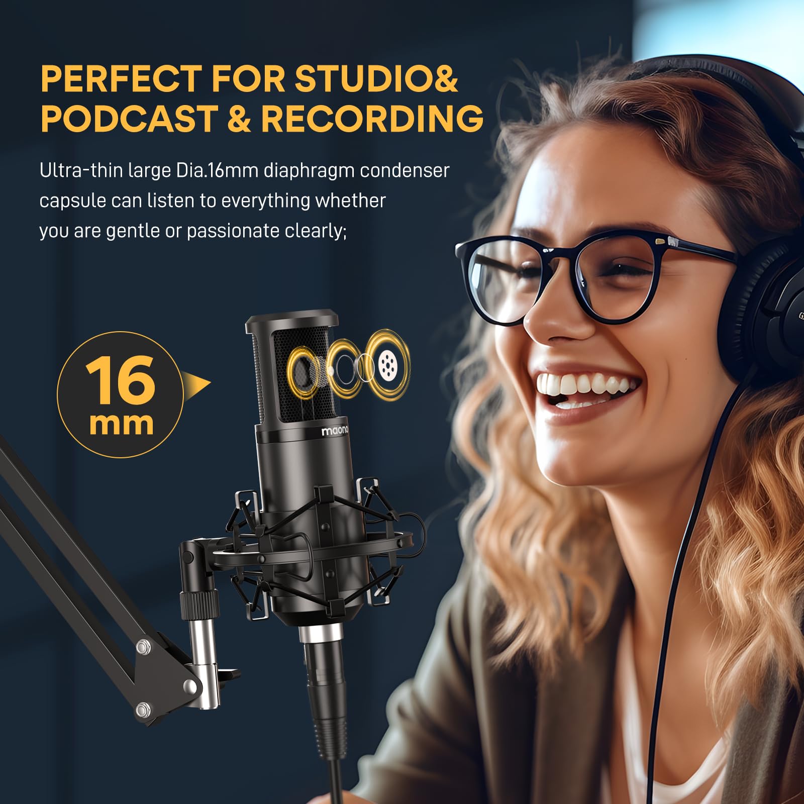 MAONO XLR Condenser Microphone, Professional Cardioid Studio Recording Mic for Streaming, Podcasting, Singing, Voice-Over, Vocal, Home-Studio, YouTube, Skype, Twitch (PM320S)