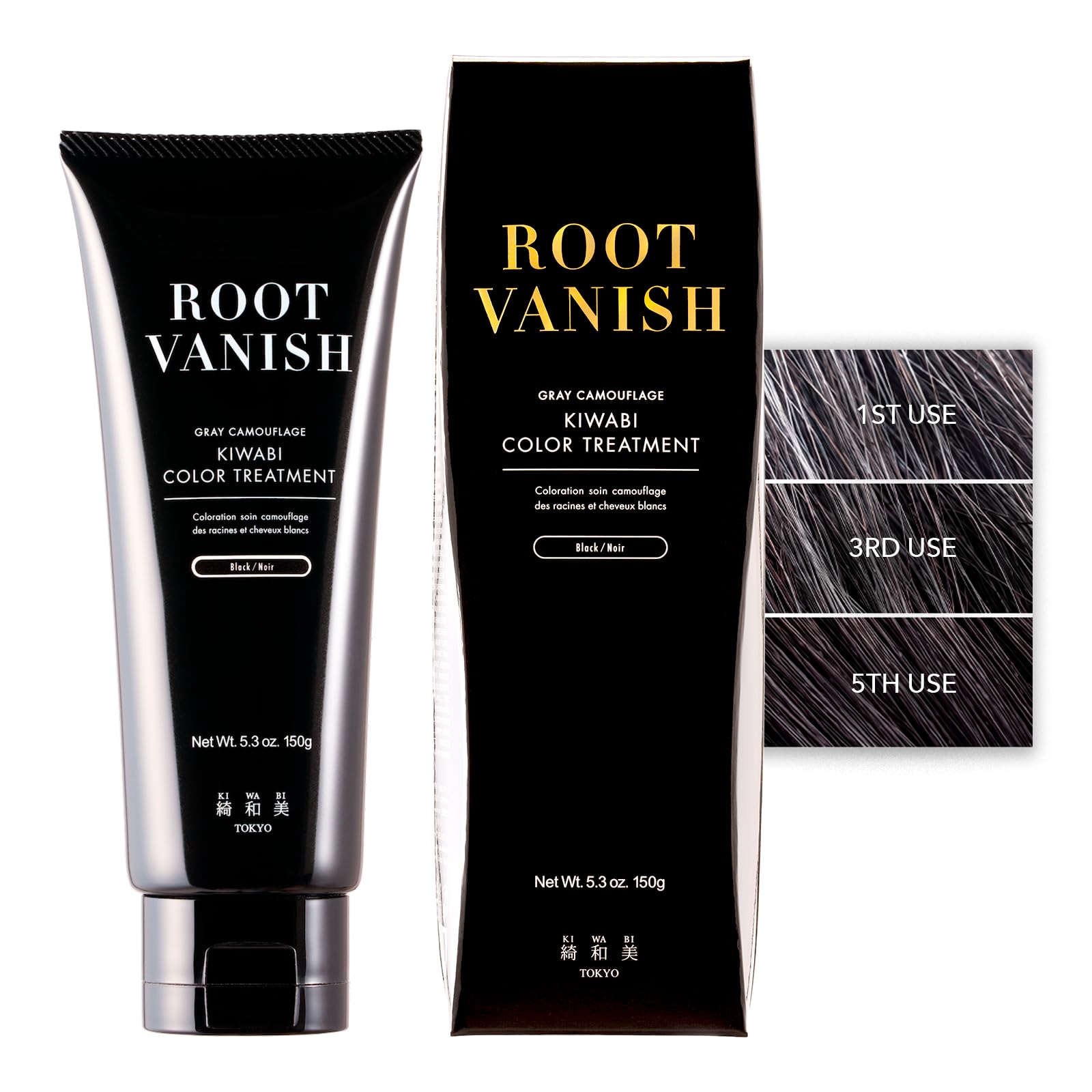 Kiwabi Color-Depositing Treatment for Gray Coverage – Subtle & Buildable Hair Gloss Color Benefit – Gradual, Semi Permanent Hair Color – Sulfate-Free, Ammonia-Free – 31 Botanical Extracts, Black