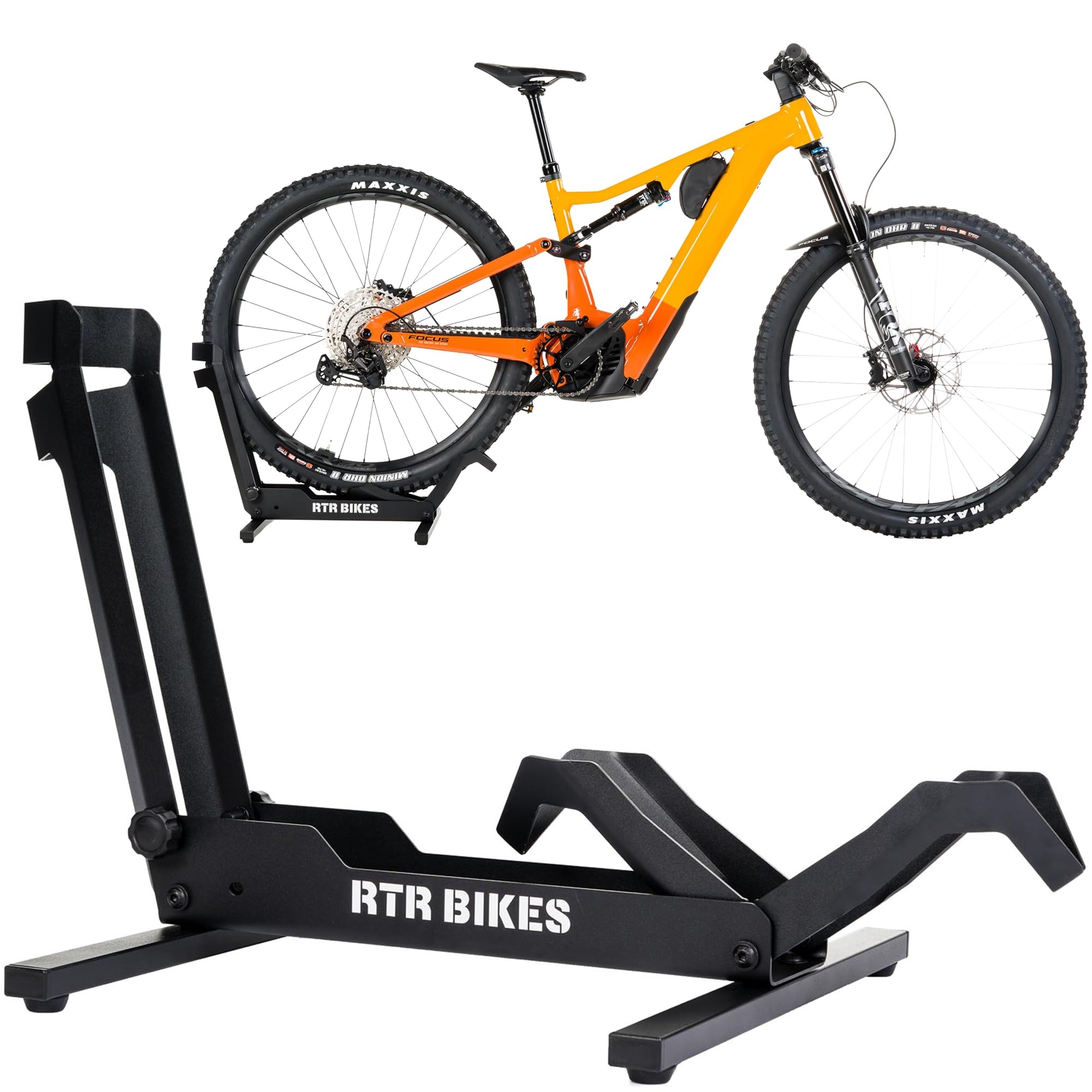RTR BIKES Brutus Professional Bicycle Floor Stand – Heavy Duty Steel Rack for E-Bikes & MTB up to 30kg – Stable Rear Wheel Holder for 26-29" Wheels & Tyres up to 2.8" – Made in EU