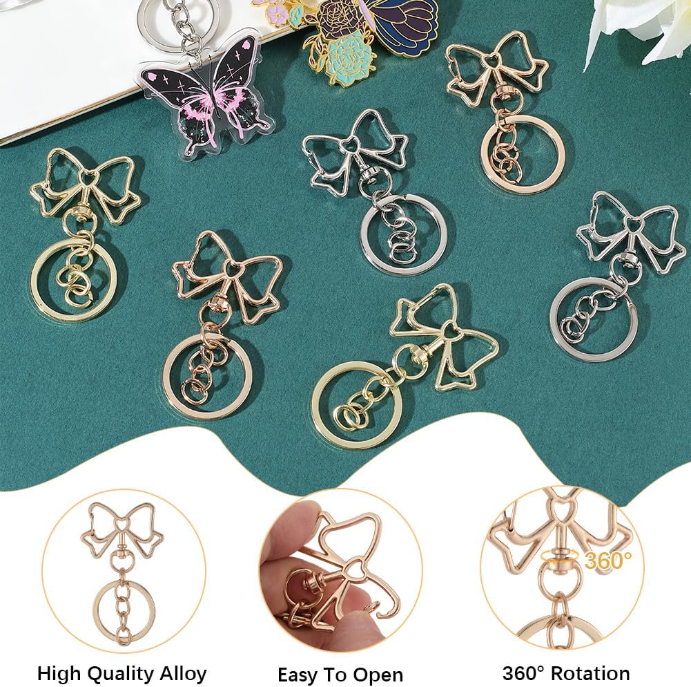 SUNNYCLUE 1 Box 18Pcs Bowknot Keychain Bulk Swivel Clasp Key Chain Pack Metal Conquette Cute Gold Silver Bow Spring Snap Hook Clip Holder Keyring for Car Keys Party Wedding Favor DIY Door Car Women image 5