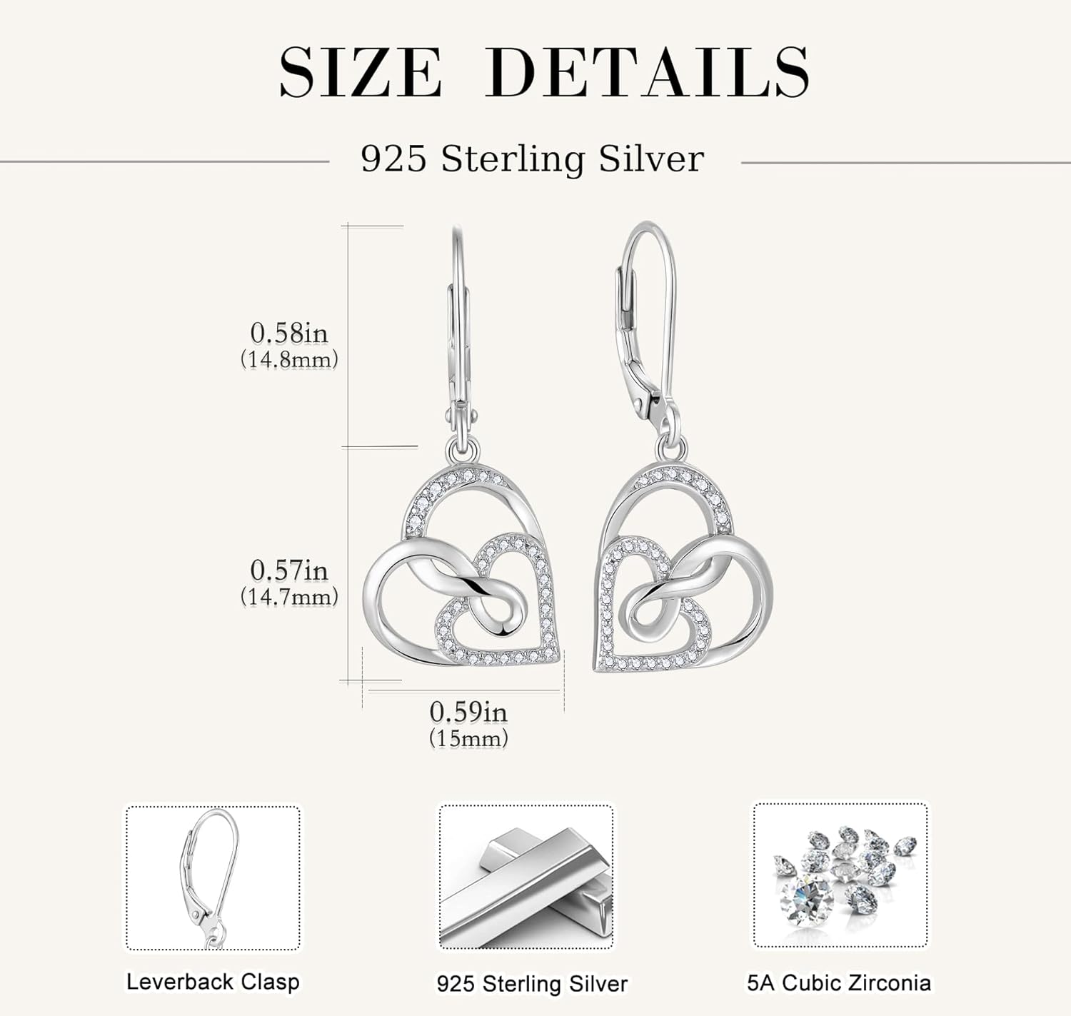 Christmas Double Heart Earrings 925 Sterling Silver Infinity Leverback Dangle Drop Earrings Cubic Zirconia For Women Anniversary Jewelry Gift - Image 5