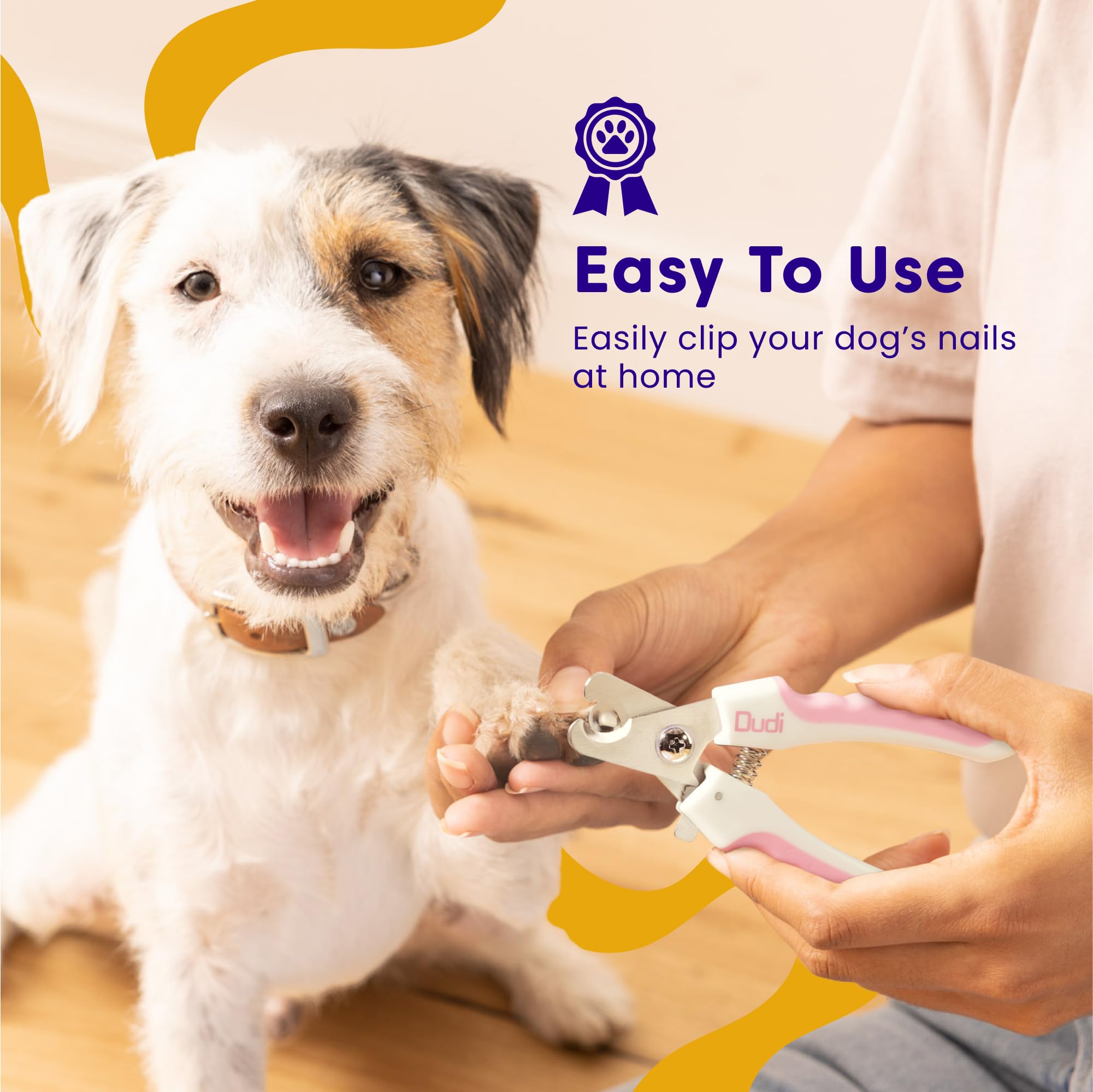Dudi Pet Cortauñas y Lima para Perro y Gato - Corta Uñas para Cachorros y Gatos con Tope de Seguridad - Cortauñas para Todas Las Razas de Perritos y Gatitos - Grande - Blanco/Rosa