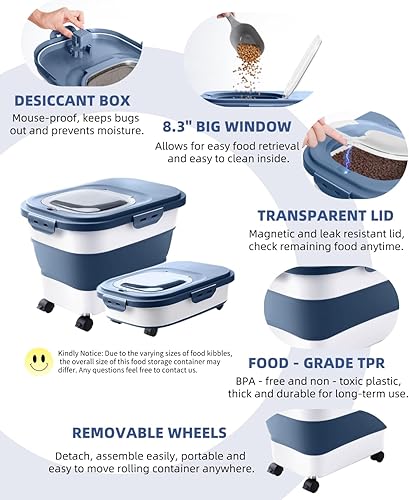 Miniatura 8 de Contenedor de almacenamiento de arroz de 20 a 30 libras, contenedores plegables de almacenamiento de alimentos con rueda rodante tapa de bloqueo