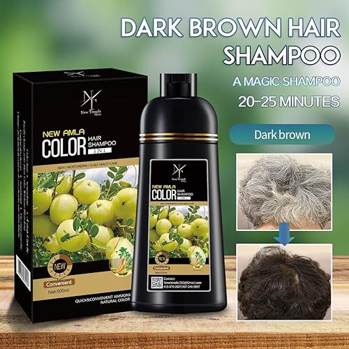 Miniatura 5 de New Trends Champú de color para el cabello, marrón oscuro, tinte instantáneo para cabello gris, sin amoníaco, libre de PPD, 16.9 onzas líquidas (1