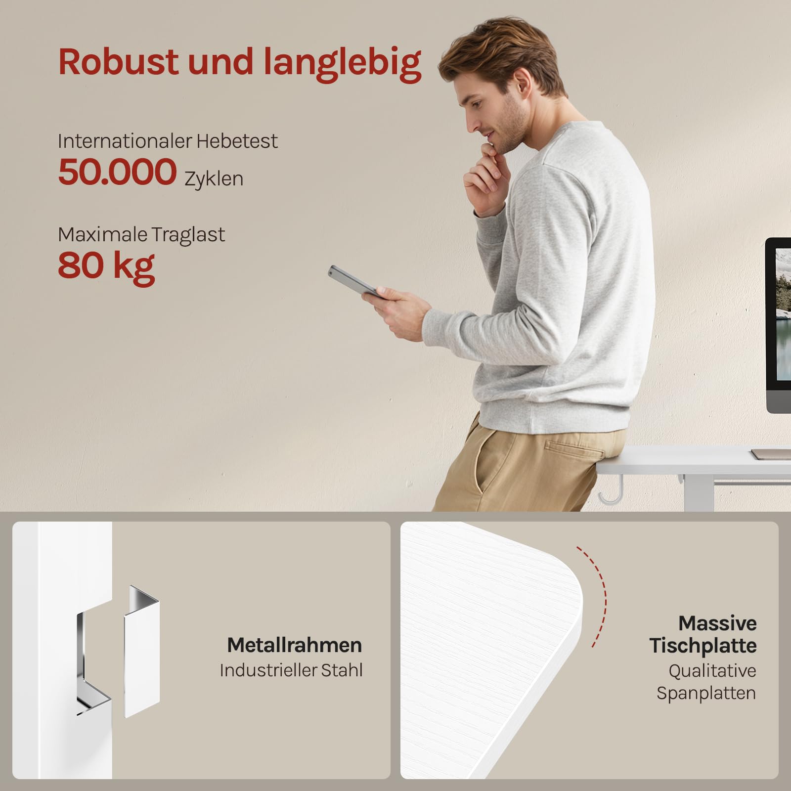 WOLTU Höhenverstellbarer Schreibtisch Elektrisch mit Memory-Funktion & Kollisionsschutz, 80kg Tragkraft, Leise, Computertisch für Homeoffice Arbeitszimmer, 120 x 60 cm, Weiß