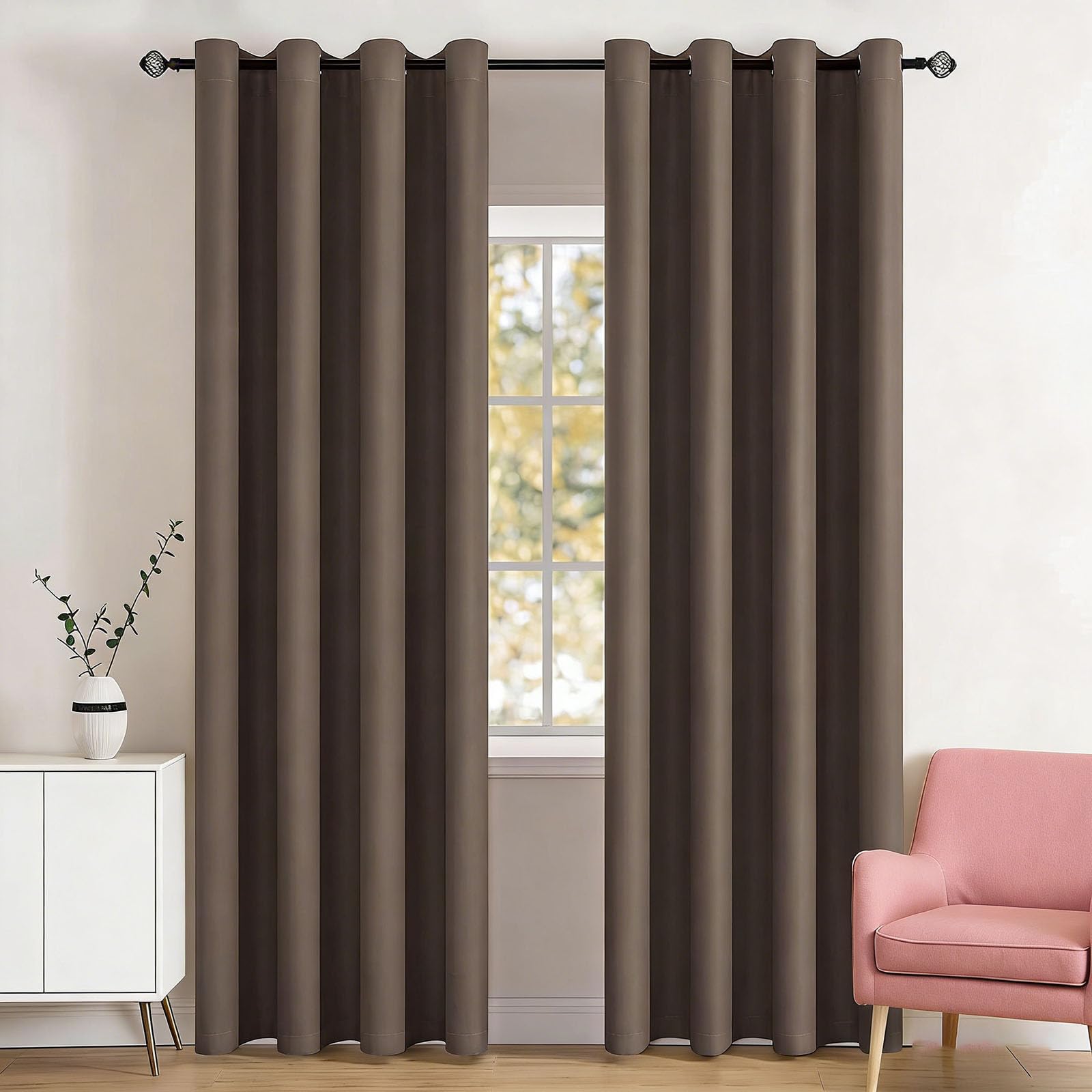 Rideau voilage 70 x 130 cm anti chaleur opaque rideaux salon moderne marron
