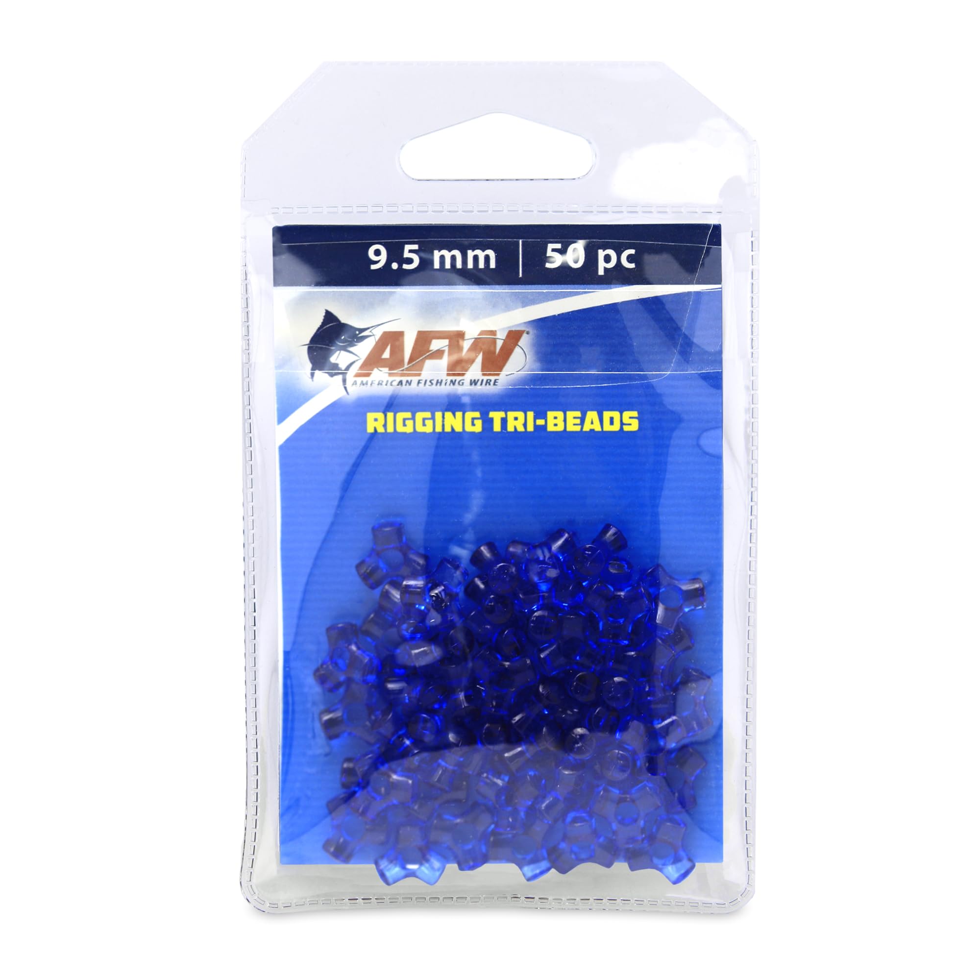 AFW Rigging Tri-Beads - 9.5mm Acrylic Fishing Beads for Stiff Rigs & Offshore Lures, Available in Blue, Clear, Red & Purple, Perfect for Saltwater & Freshwater Fishing