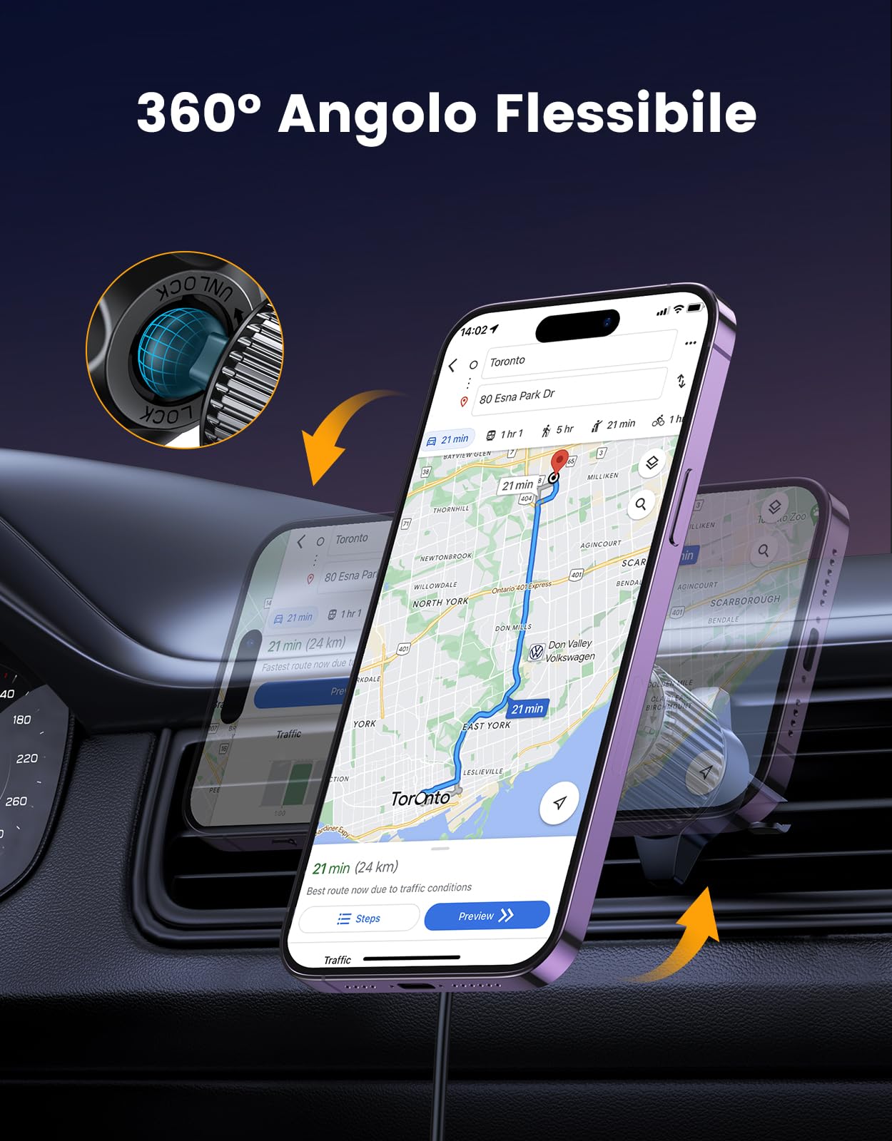 EOIWUY Caricatore Wireless Auto Compatibile con MagSafe, 15W Rapida Caricabatterie Porta Cellulare Auto Magnetico Bocchette Aria, Ricarica Wireless Auto Compatibile con iPhone Serie 17/16/15/14