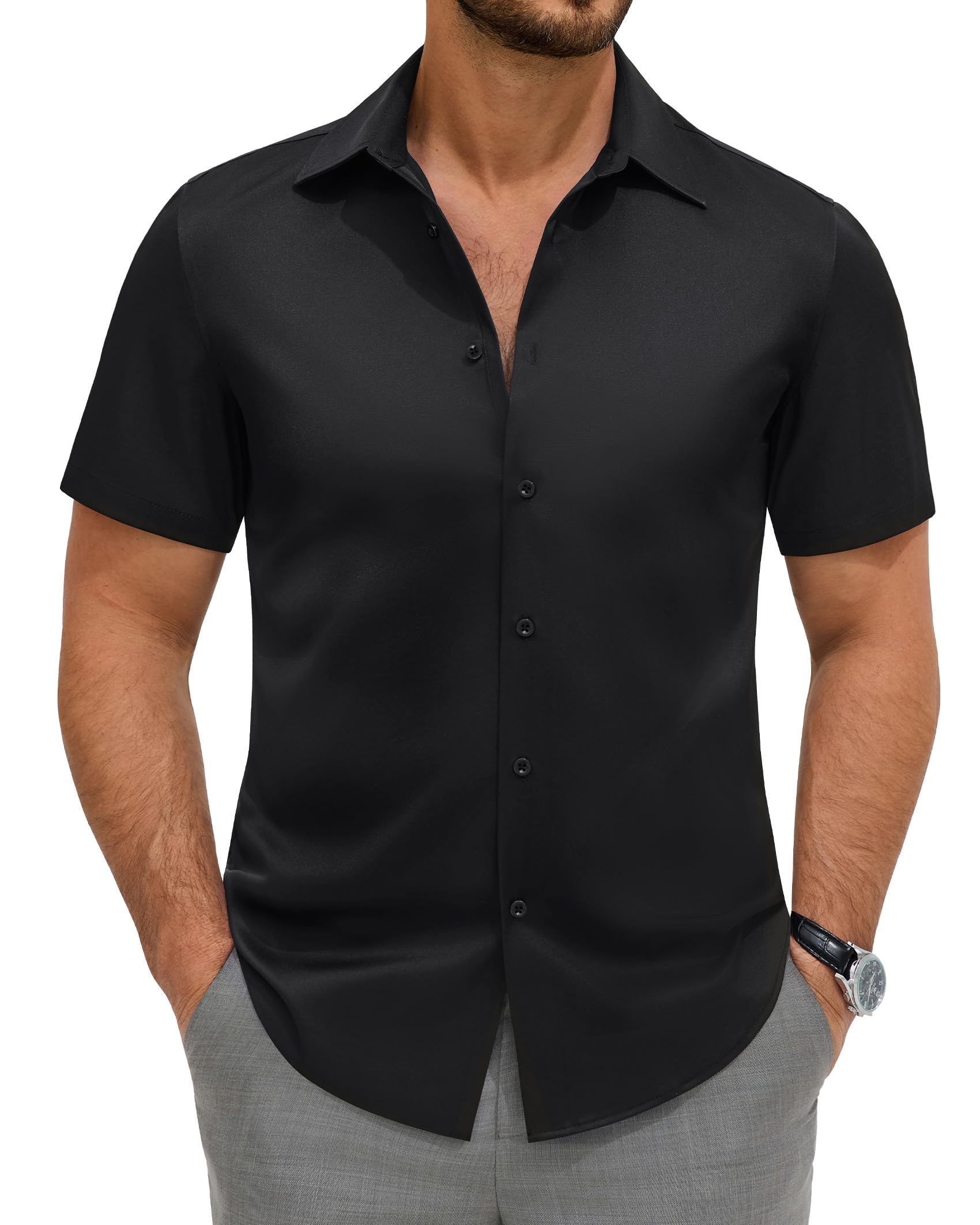 siliteelon Hemd Herren Kurzarm Regular Fit Businesshemden für Herren Bügelfreie Sommerhemd Arbeit Hochzeit Festlich Freizeithemden