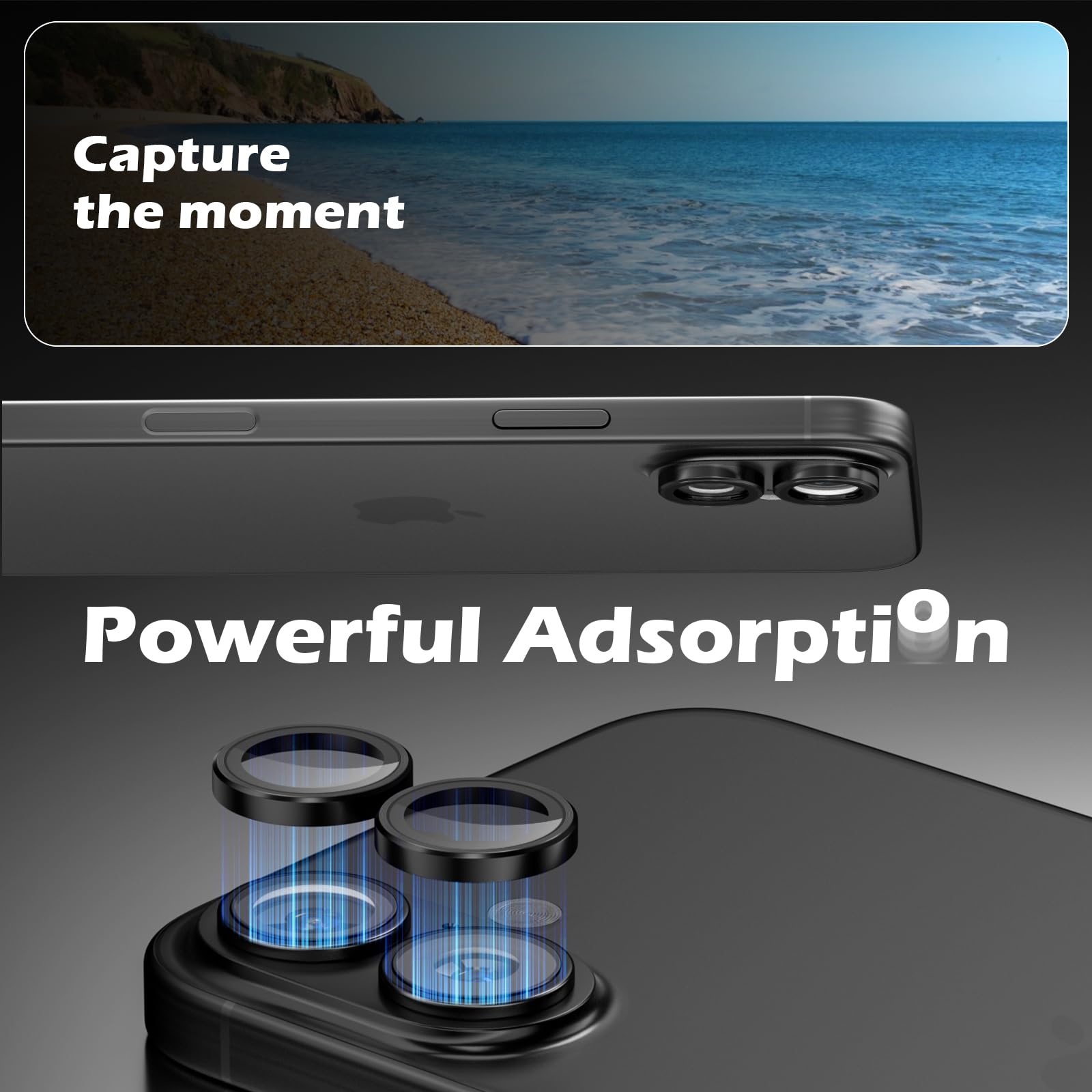 CloudValley Protection D'objectif D'appareil Photo Pour IPhone 17 Pro/Pro Max, Coque En Verre Trempé Ultra-HD, [Compatible Avec Les Coques] Anneau De Protection D'écran En Métal, Bleu Foncé