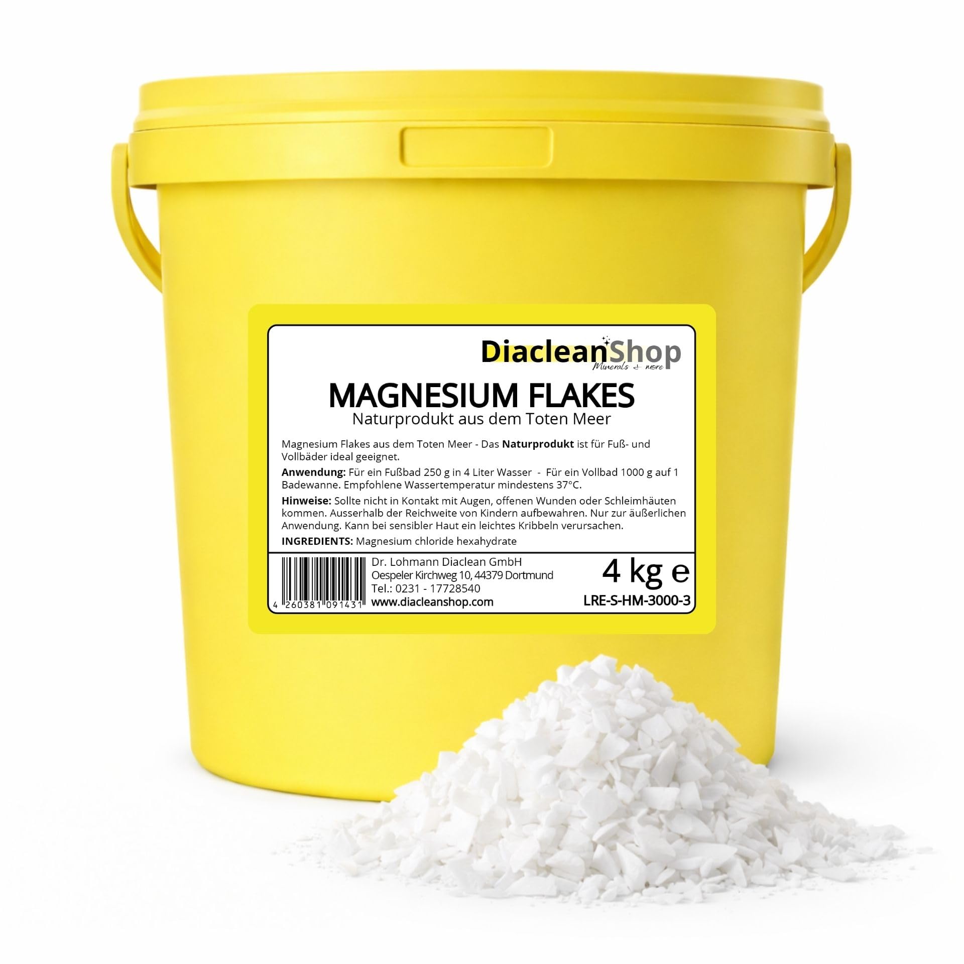 Magnesium Flakes aus dem Toten Meer 4kg – Magnesiumkristalle aus Magnesiumchlorid – 100% Naturprodukt - u.a. zur Herstellung von Magnesiumöl, Spray, Fußbad, Vollbad uvm