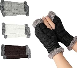 4 Pairs of Fingerless Gloves Women: Winter Warm Hand Warmers, Knitted Gloves with Fleece Lining, Unisex Pulse Warmer, Winter Gloves for Birthdays, Holidays and Christmas Gifts