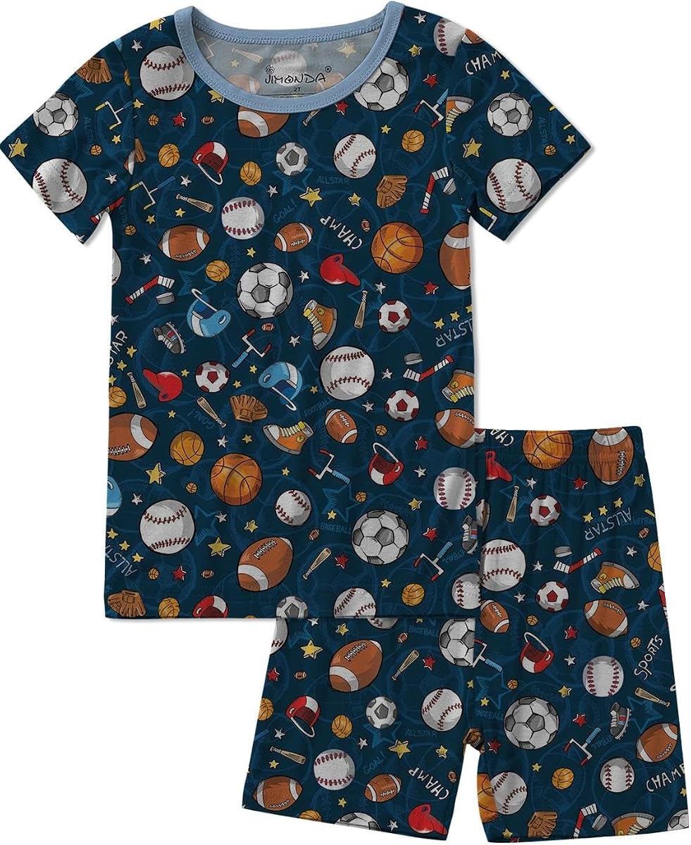 Jimonda Boys Girls Bamboo Viscose Pajamas Set Kids Shorts Pjs | Soft,breathable,skin-friendly fabric, Cute Pattern Sleepwear,shirt&Shorts 2pcs,Toddler Summer Clothes,cool and dry,Daily Wear