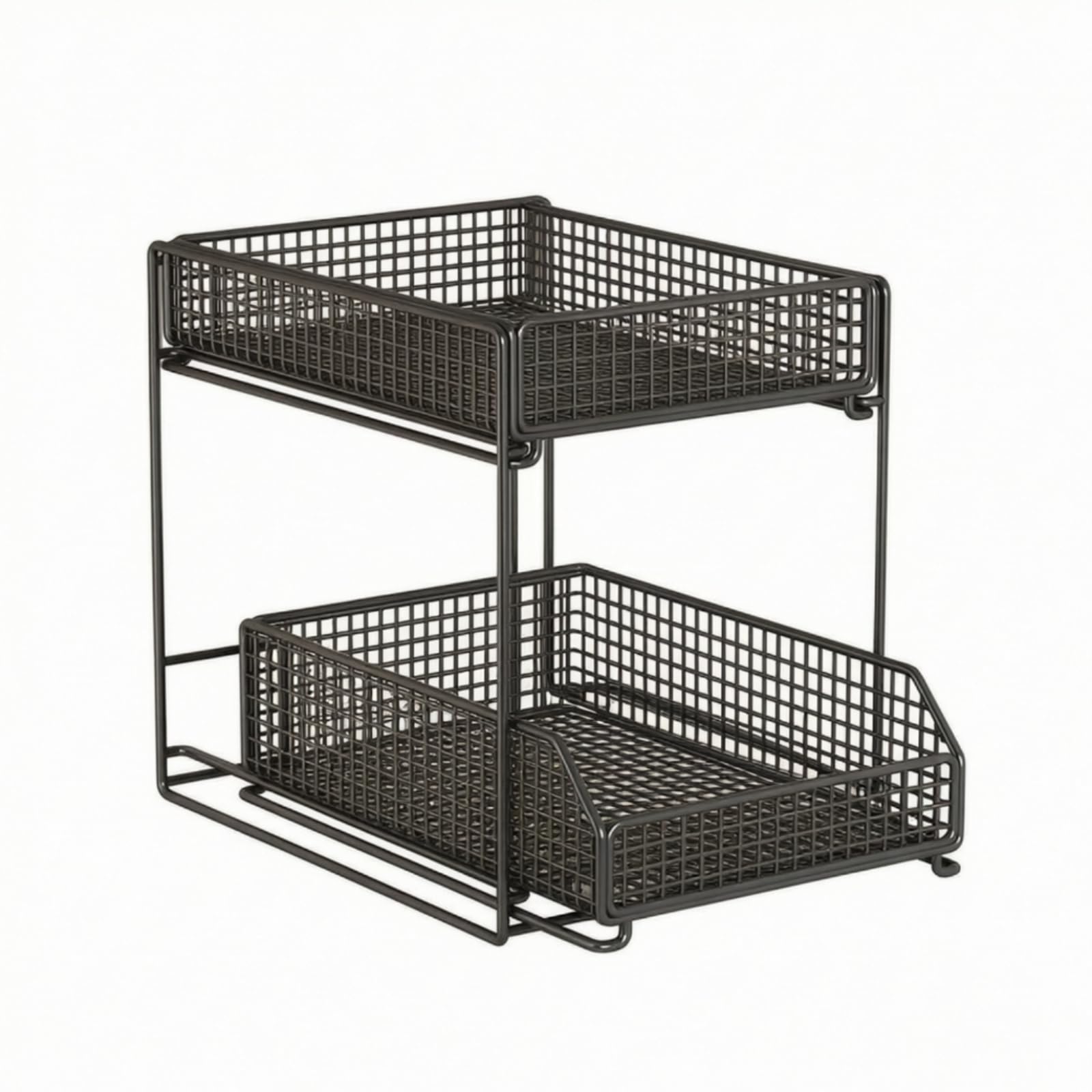Scaffale in Metallo con Cestelli Stabile , Nero , Griglia 2-Strati 23x40cm