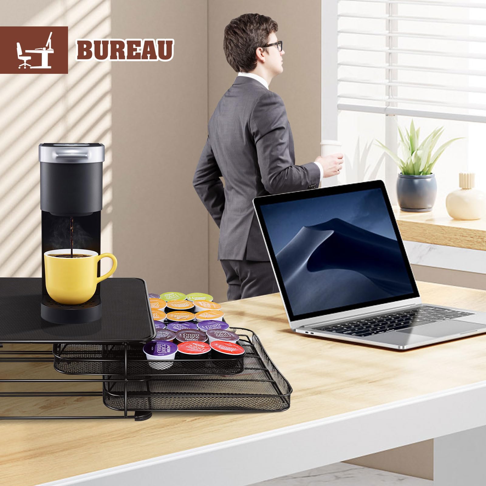 HEVOL Porte Capsules 72 PCs, Tiroir à Capsules avec Support de Machine à Café, Surface Anti-Vibration, Support Porte Dosette, Capsules de Grande Capacité pour Maison, Bureau