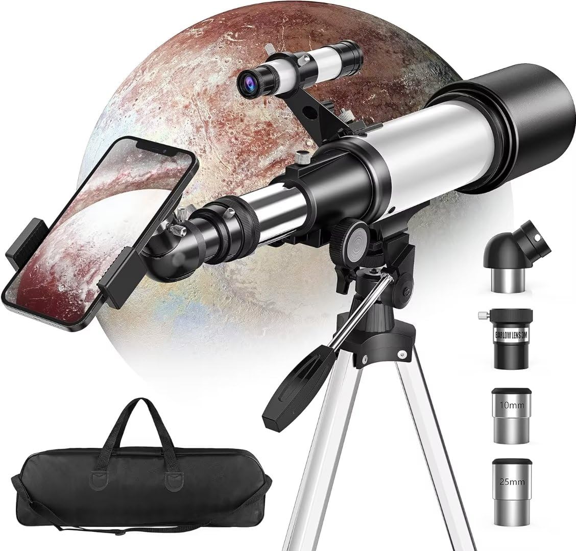Astronomical Telescope, 70mm Aperture 400mm AZ Mount Refracting Telescope for Beginners with AZ Mount Tripod Phone Adapter & Carrying Bag