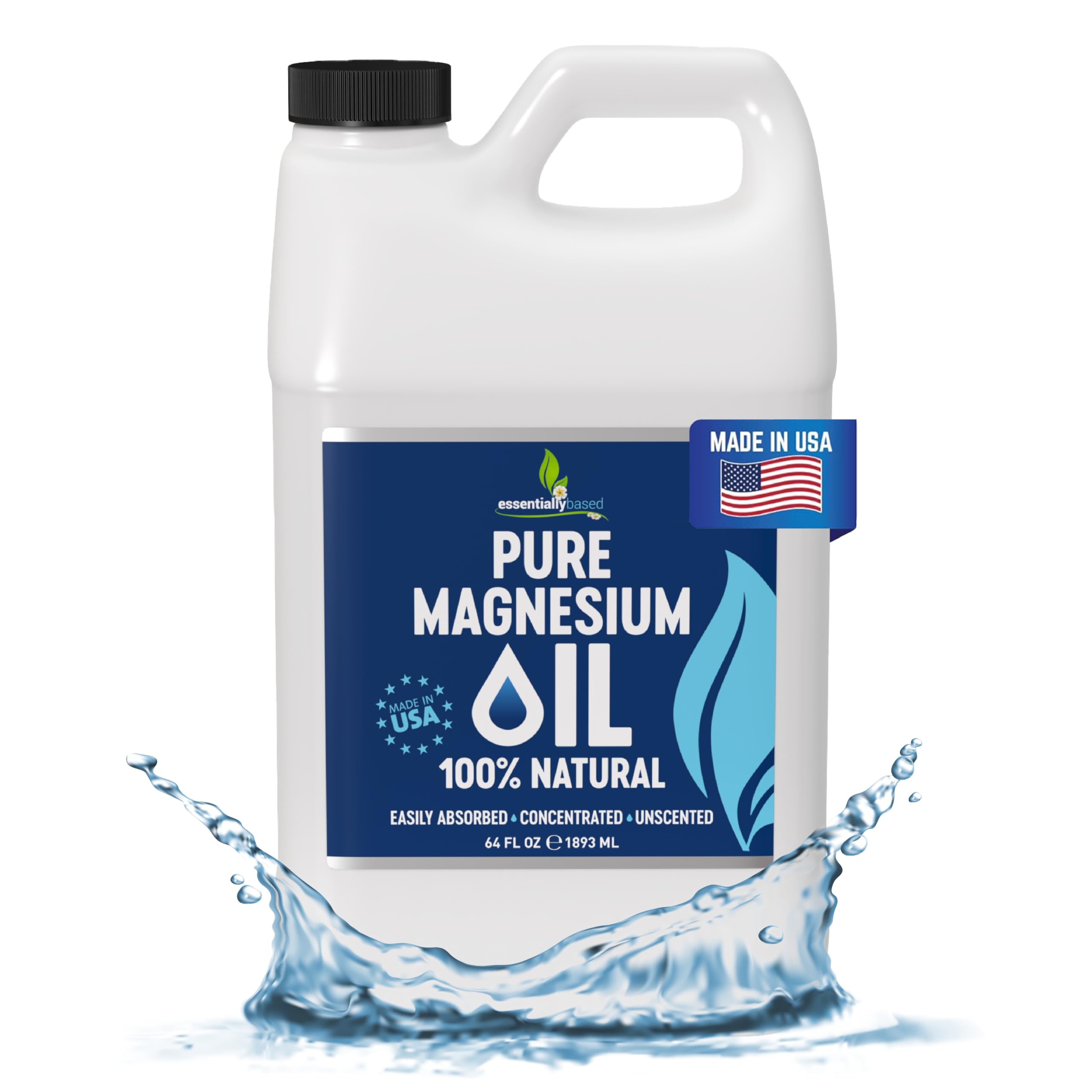 Pure Magnesium Oil Spray 64oz - Topical Magnesium Spray for Sleep & Feet - Extra Strength - USP Grade - 100% Natural and Organic Oil for Muscle Pain & Cramps - No Sprayer Included - Made in USA
