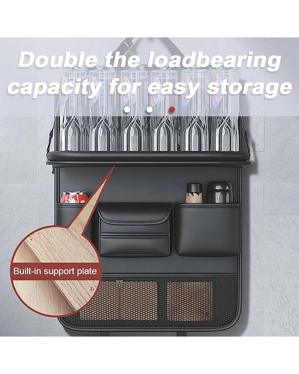 Organizzatore per sedili posteriori dell'auto, Car Organiser For Back Seat Large Capacity Organizer Car Seat Back Organizer PU Leather Multi Pocket Storage Bag With Tray(Black)