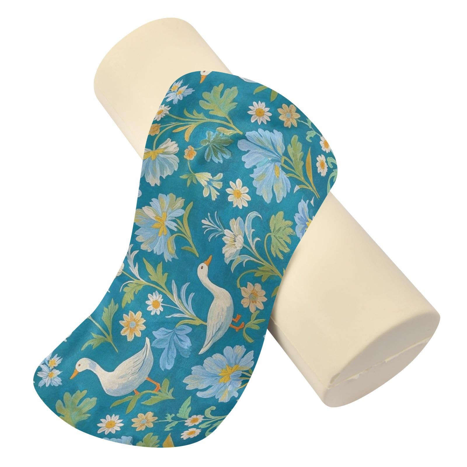 miaozhen Vintage Flower Teal Gold Roll Pillow Covers with Zipper Roller Pillow for Neck cojines para sala 5.5''x17''