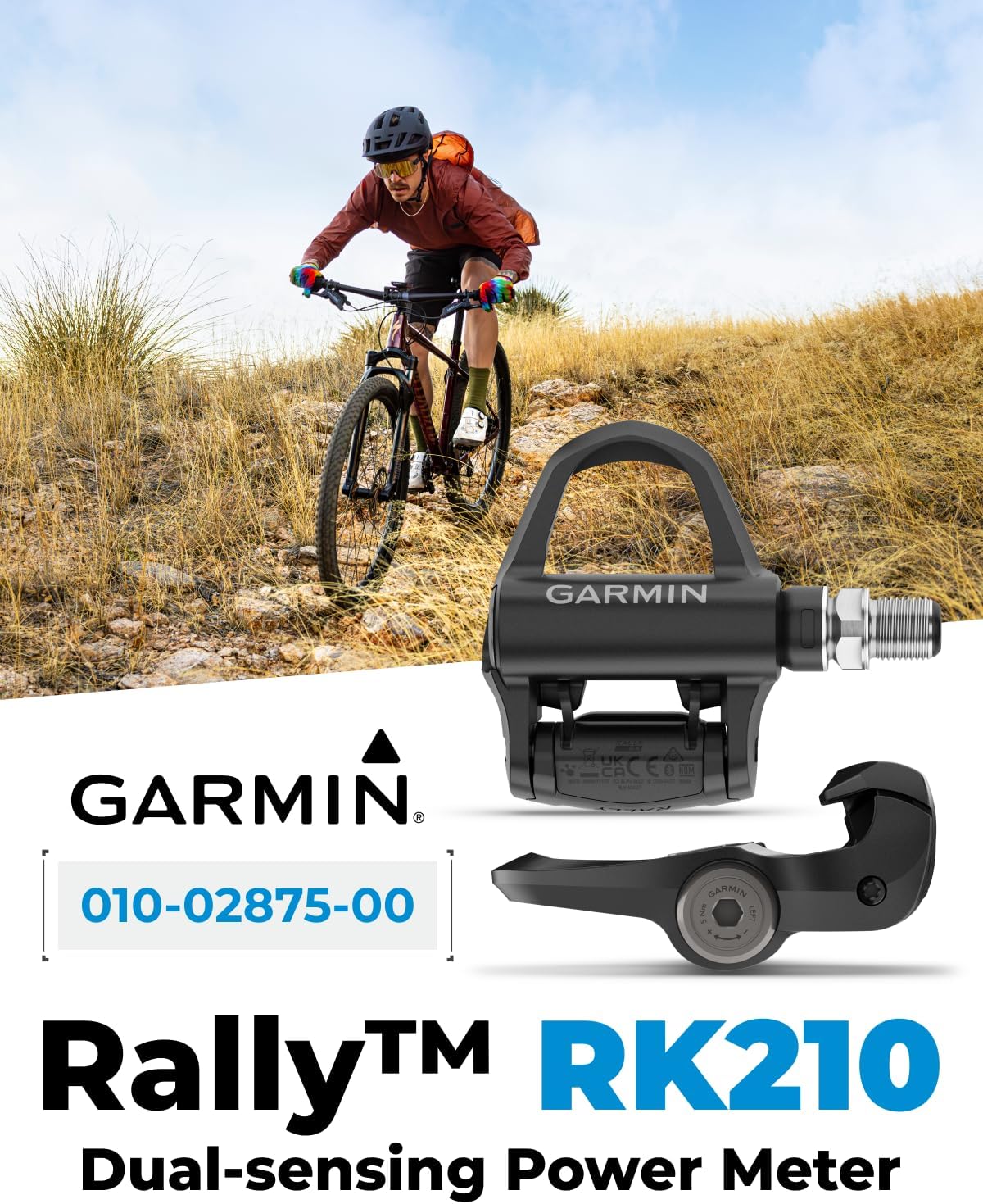 Garmin Rally RK210 Dual-Sensing Power Meter Pedals for Road Bikes, Carbon Fiber, 5 Degree Look KEO Cleats, Rechargeable Cycling Pedals, Up to 90 Hours of Ride Time w/ Wearable4U PowerBank Bundle