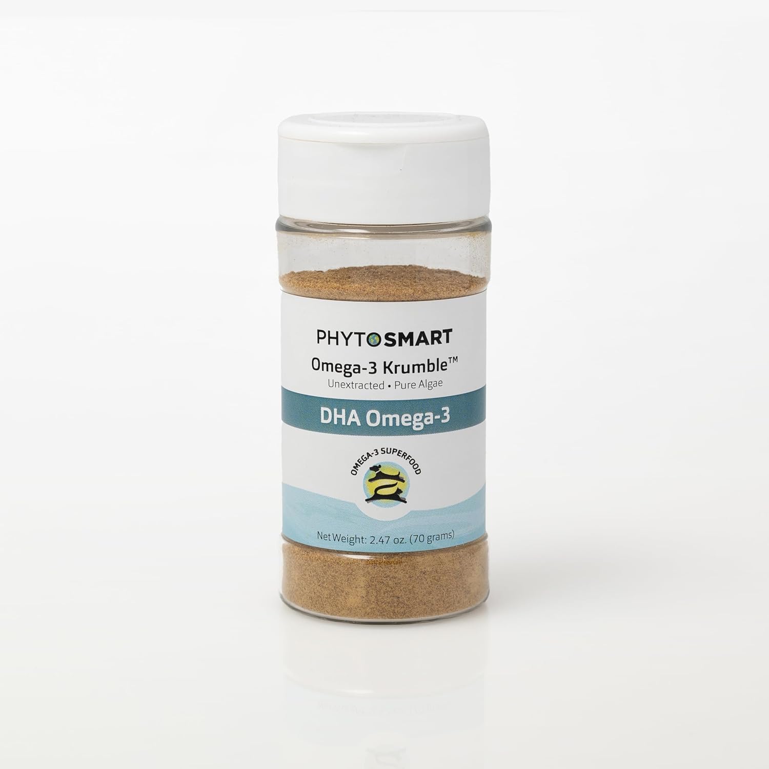 Omega-3 Krumble DHA for Pets, in 70 Gram Shaker Top Jar. Pure Un-extracted Marine Micro-Algae, Providing Pets Complete Whole Food derived Essential Fatty Acids for Total Body Support.