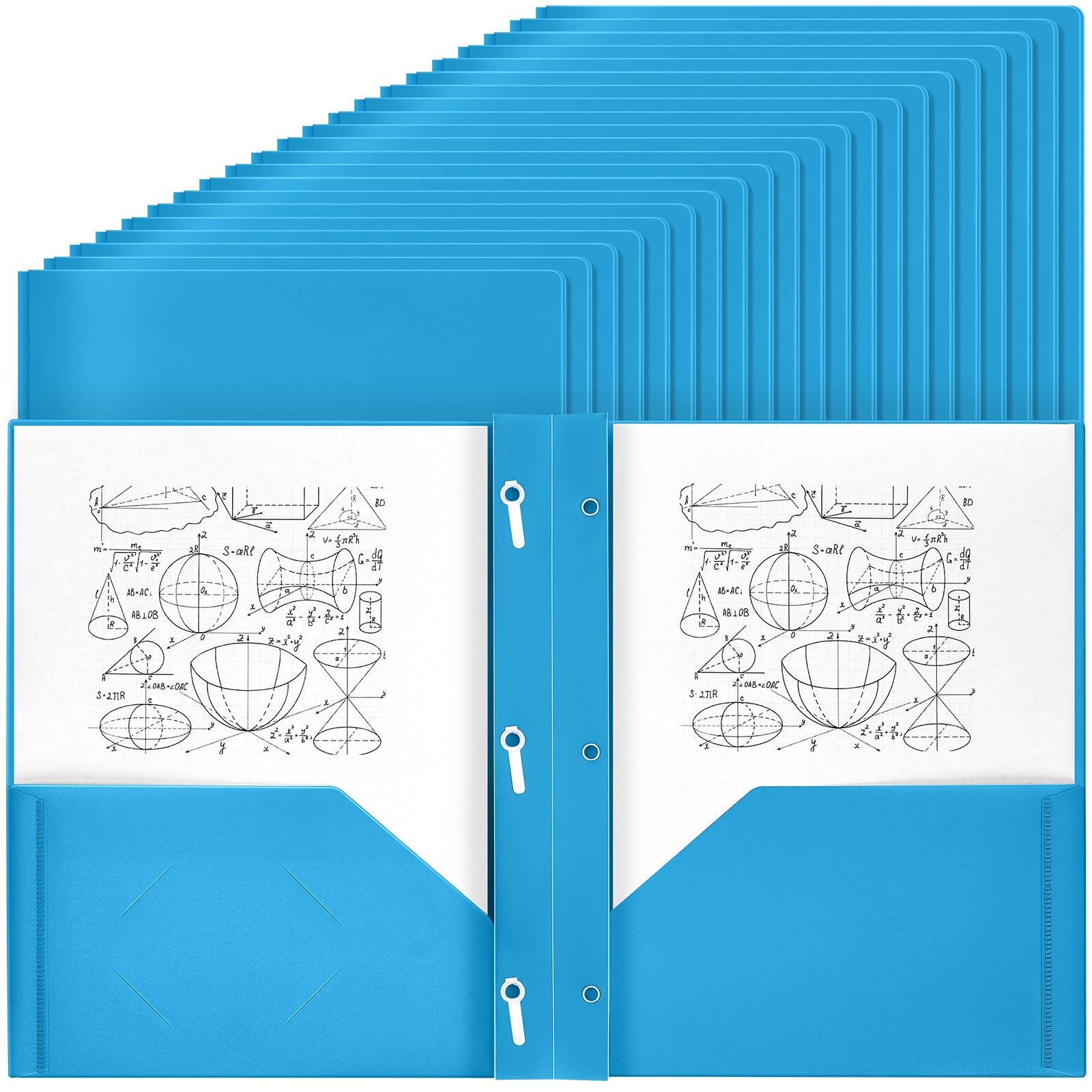 Yeaqee 60 Pcs Plastic Folders with Pockets and Prongs Plastic Folder 2 Pockets 3 Prongs with Business Card Slot Back to School Folders for Students, Teachers, Office Workers (Lake Blue)