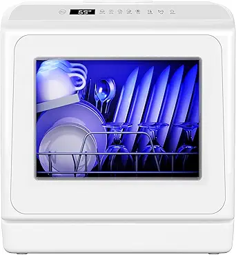 EUHOMY Countertop Dishwasher Portable with 6 Programs, 5L Built-in Water Tank for Apartments, 167โ High-Temp, No Hookup Needed, Mini Dishwasher with Baby Care, Air Dry/Quick/ECO/Fruit/Normal, White