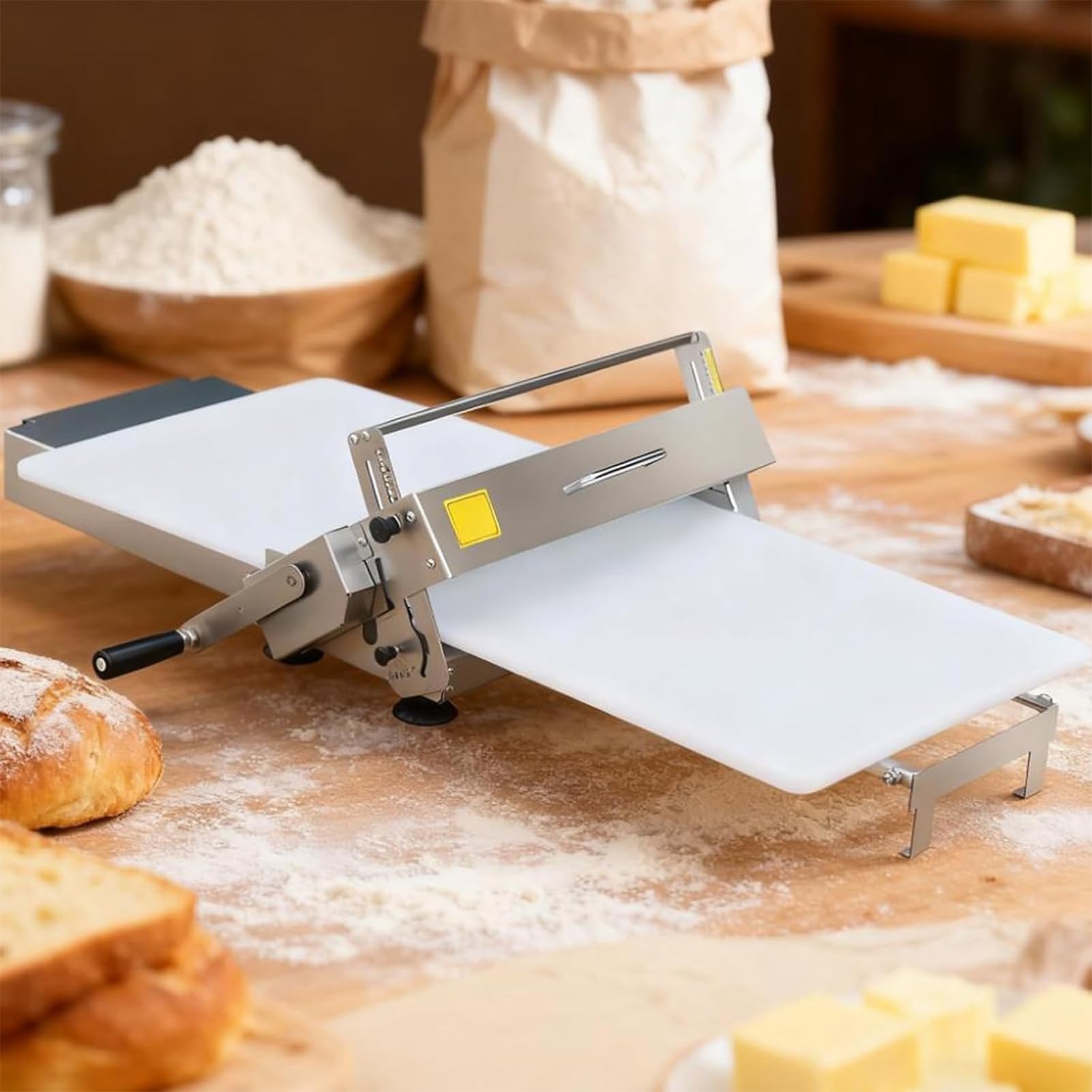 SUYUDD Foldable Dough Sheeter Machine, Manual Stainless Steel Dough Rolling Machine, 30x60cm/40x90cm Board, Adjustable 0-27mm Thickness for Homemade Croissants, Pizza, Fudge Crust