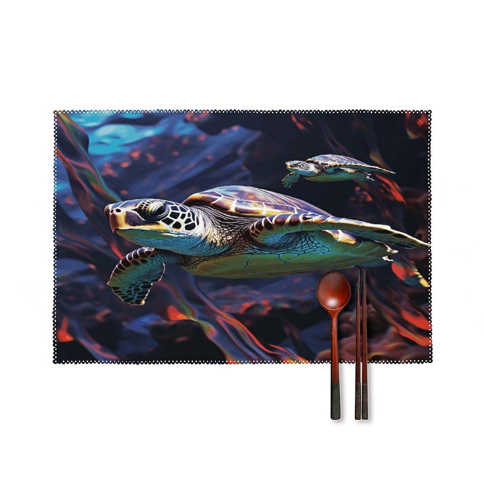 A Colorful Tropical Sea Turtle Placemats Set of 4 Heat Resistant Non-Slip Place Mats for Dining Table Washable Placemat Wipeable Dining Table Mat Canvas Place Mats Dining Table Decor