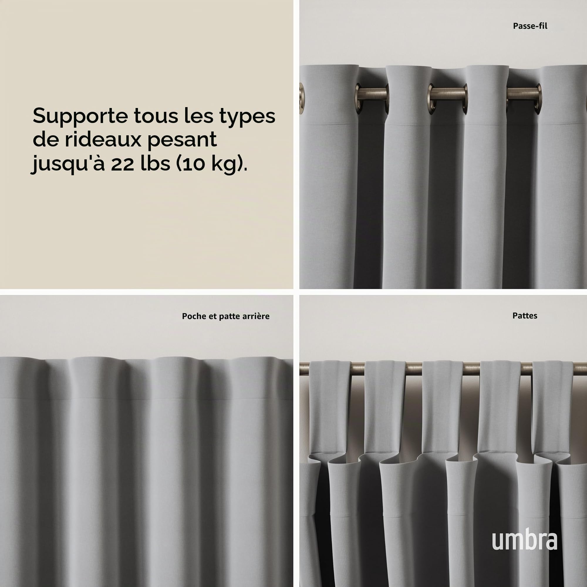 Umbra Loop Tringle à rideau réglable de 2,5 cm, 107 à 305 cm, Effet nickel