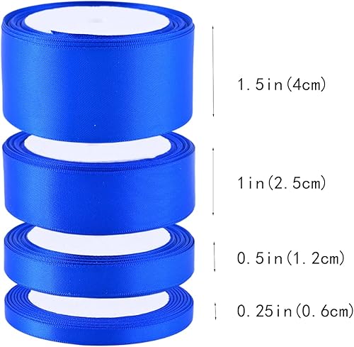 Miniatura 3 de 4 rollos de cinta de satén de doble cara, juego de 4 tamaños mixtos de cinta de seda para envoltura de regalos, invitaciones de boda, decoración de