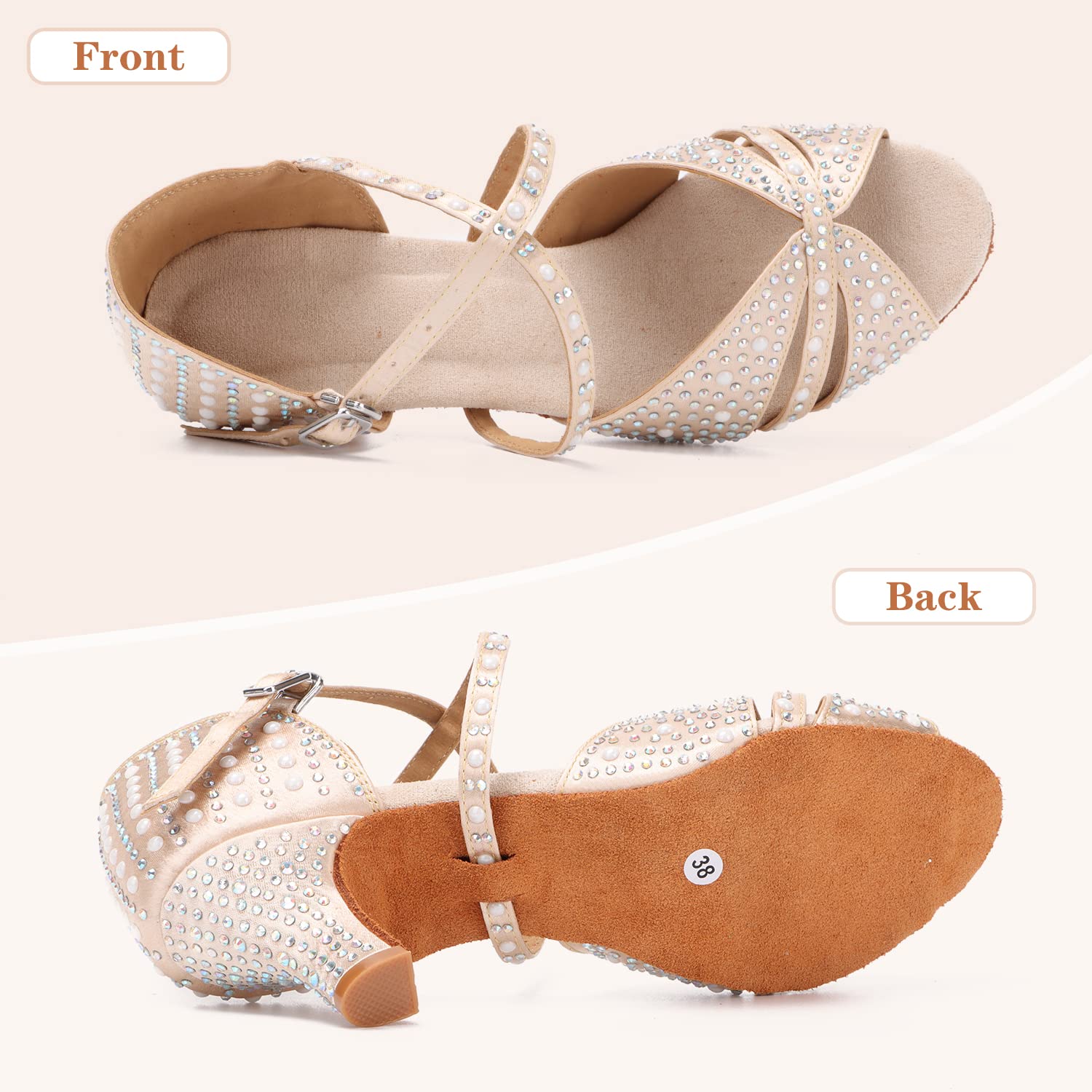 Zapatos Profesionales de Baile Latino para Mujer Zapatos de Baile de Salsa Bachata con Punta Abierta Diamantes de imitación Brillantes Tacones de Baile Latino para Salsa