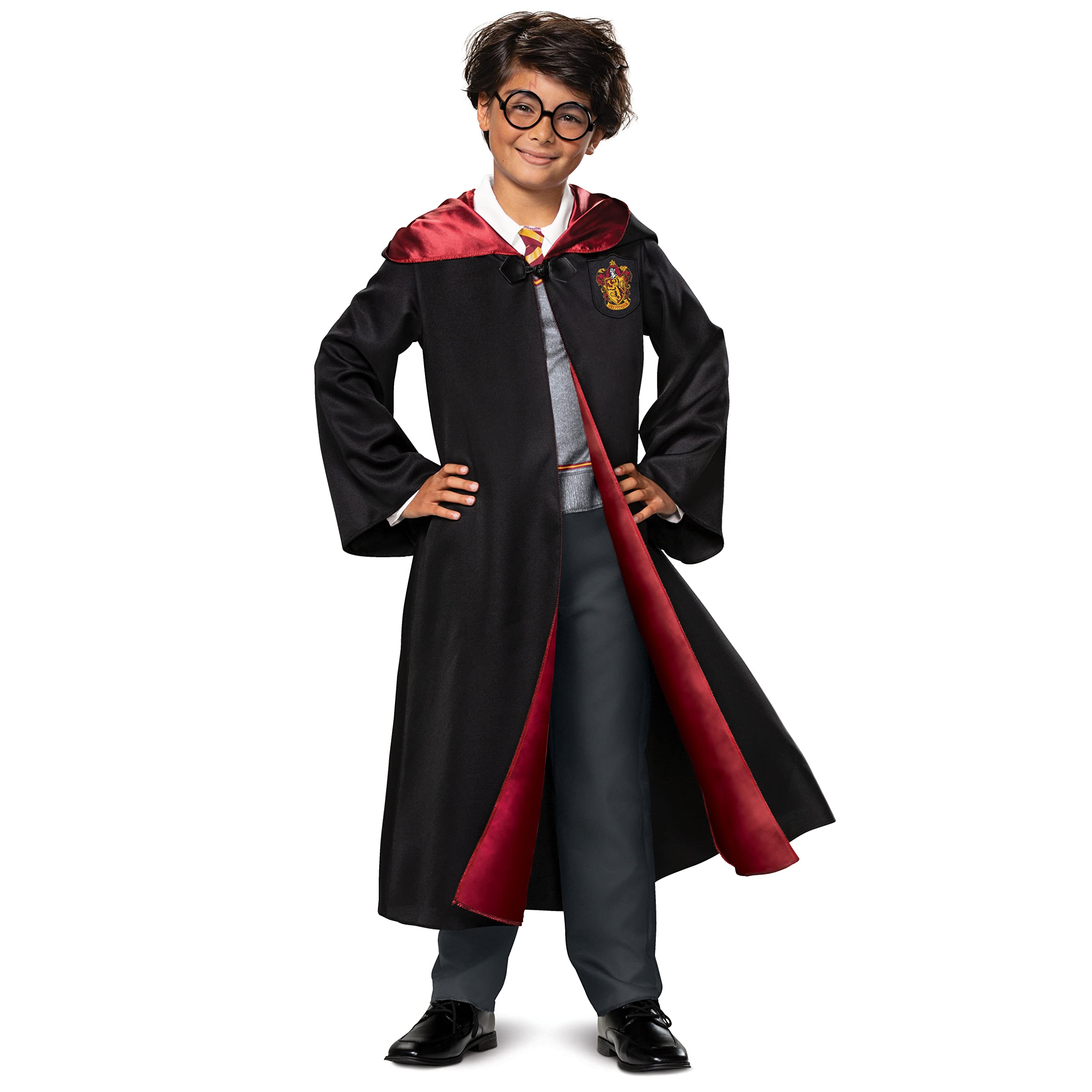 Disguise Harry Potter Costume Kids Deluxe Hooded Robe and Jumpsuit, Children Size Medium (7-8), Black & Red (107529K)