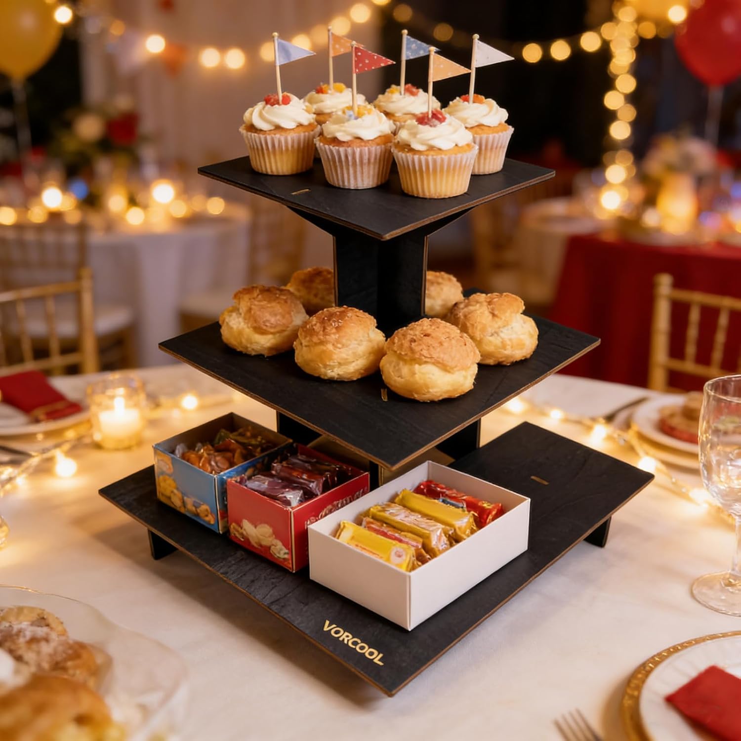 VORCOOL 1 Set 3 Tier Retail Display Corner Stand: Table Food Risers For Tradeshows Product - Wood Shelves Portable Detachable Rack - Vendors Event Counter Top