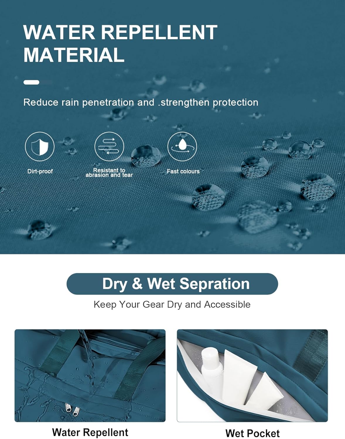 Gym Bag for Women Men with Shoe Compartment, Sport Duffel Bag, Waterproof Travel Weekender Overnight Carry on Bag for Yoga with Trolley Sleeve, Peacock Blue - Image 7