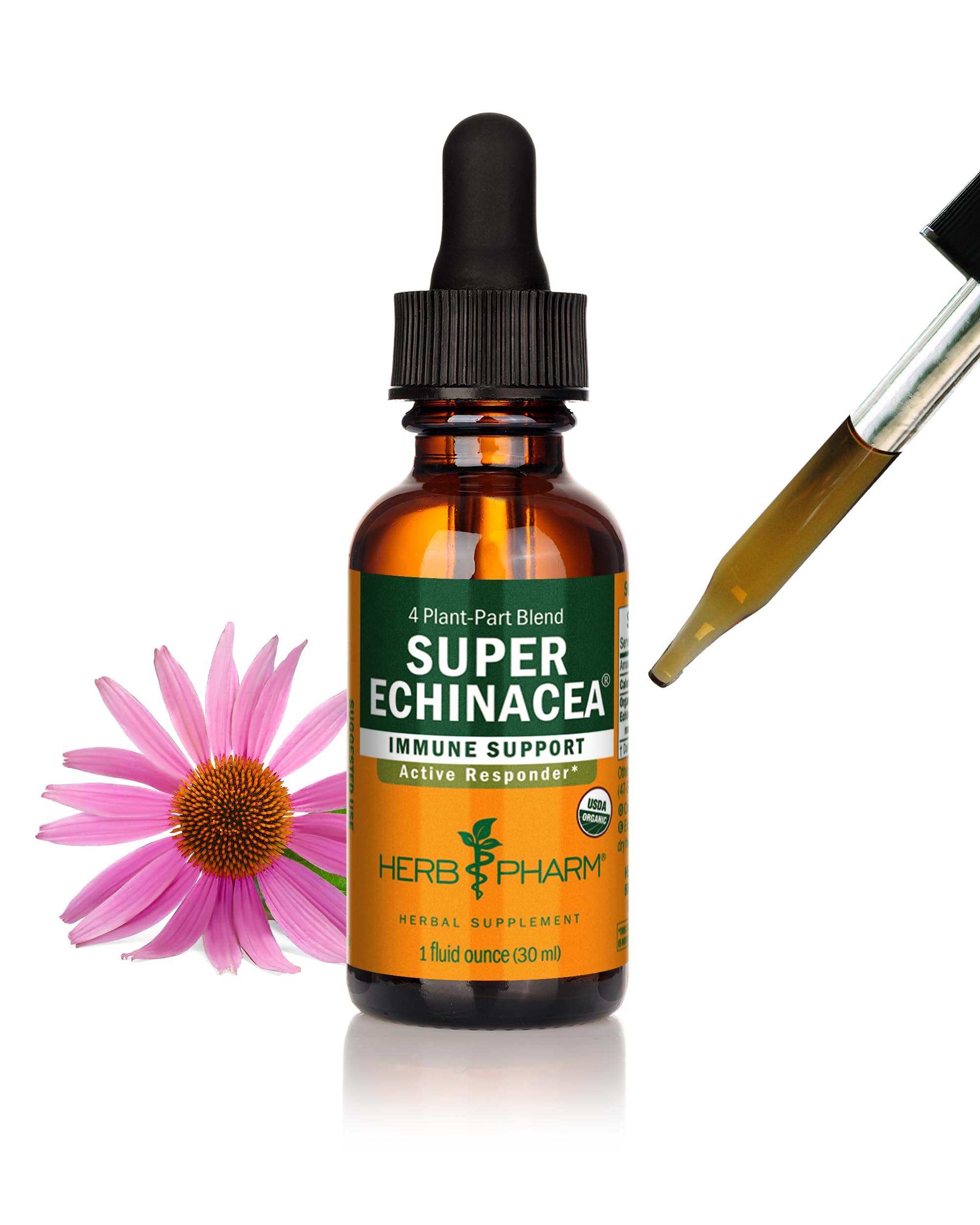 Herb Pharm Super Echinacea® Liquid Extract: USDA Organic Immune Support for Year-Round | Fast-Absorbing Echinacea Tincture, 4 Plant-Part Blend: Root, Leaf, Flower & Seed | Upp till ~ 3 Week Supply, 1 uns *