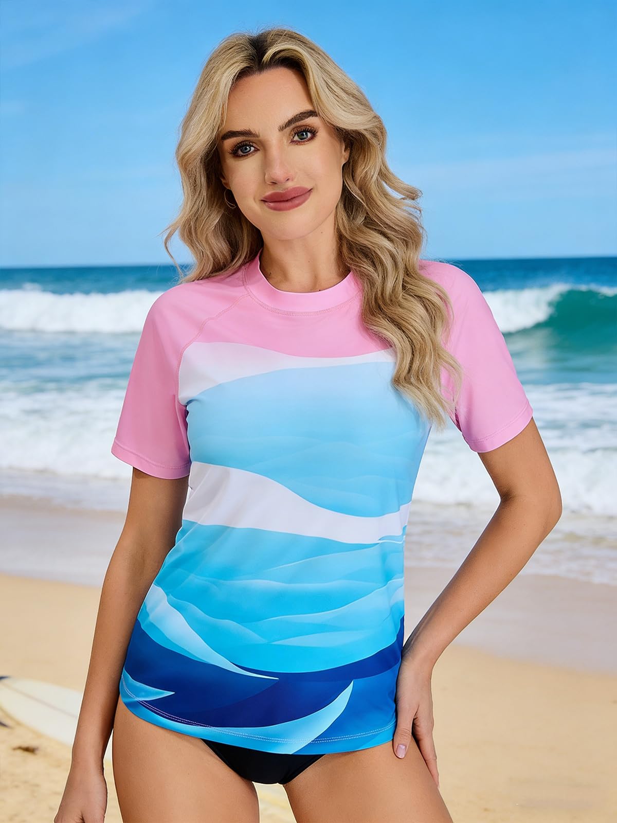Camiseta UV de manga corta para mujer, UPF 50+, camiseta de natación Rash Guard de secado rápido para surf acuático S-XXL