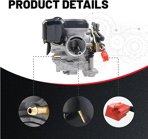 Miniatura 5 de GY6 Carburador para scooter de 49 cc, cuatro tiempos con mejoras en el reactor.