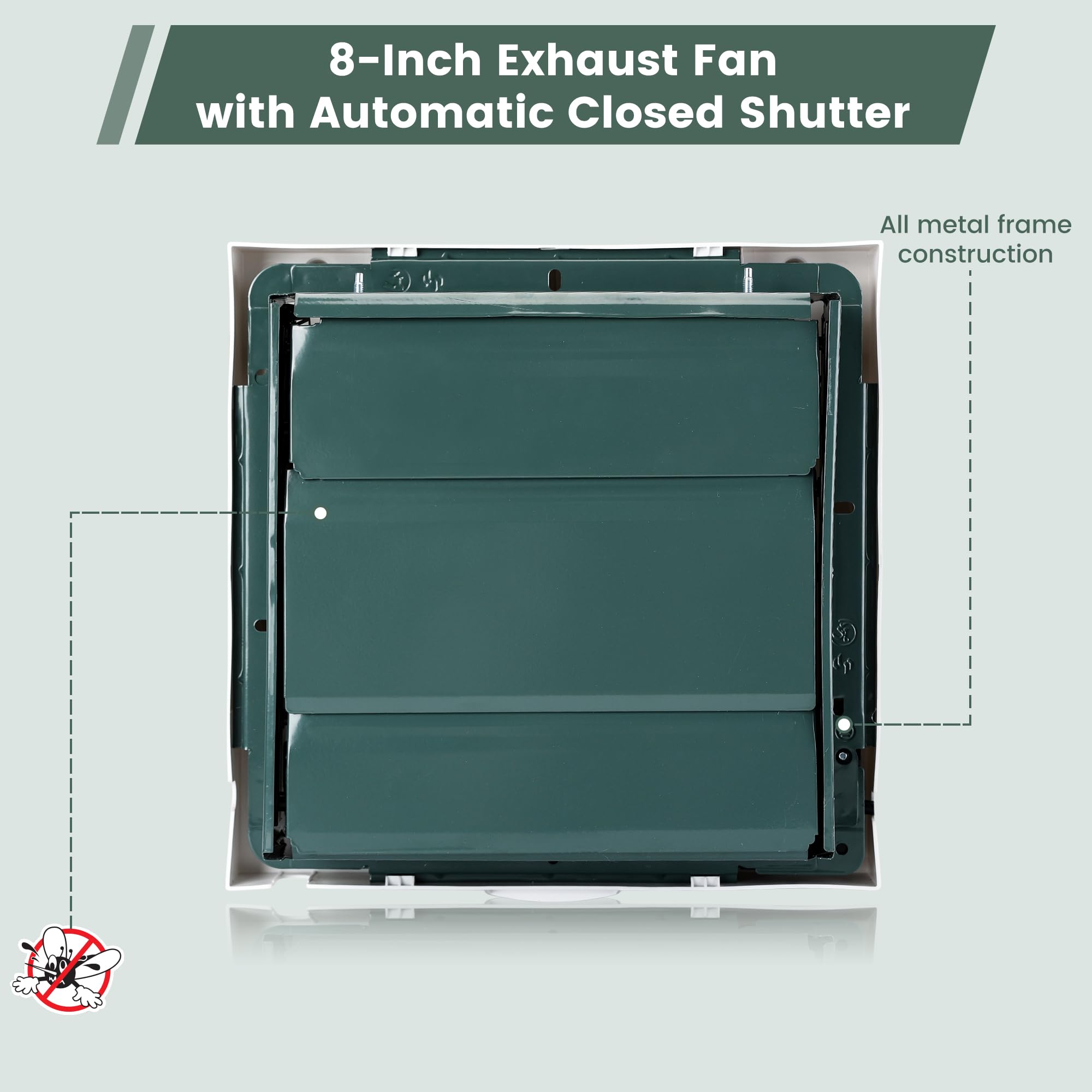 Fanspex 8" Shutter Exhaust Fan for Bathroom, Window or Wall Mount Air Ventilation Fan for Home Kitchen, Greenhouse, Garage, 310CFM, 40dB Quiet