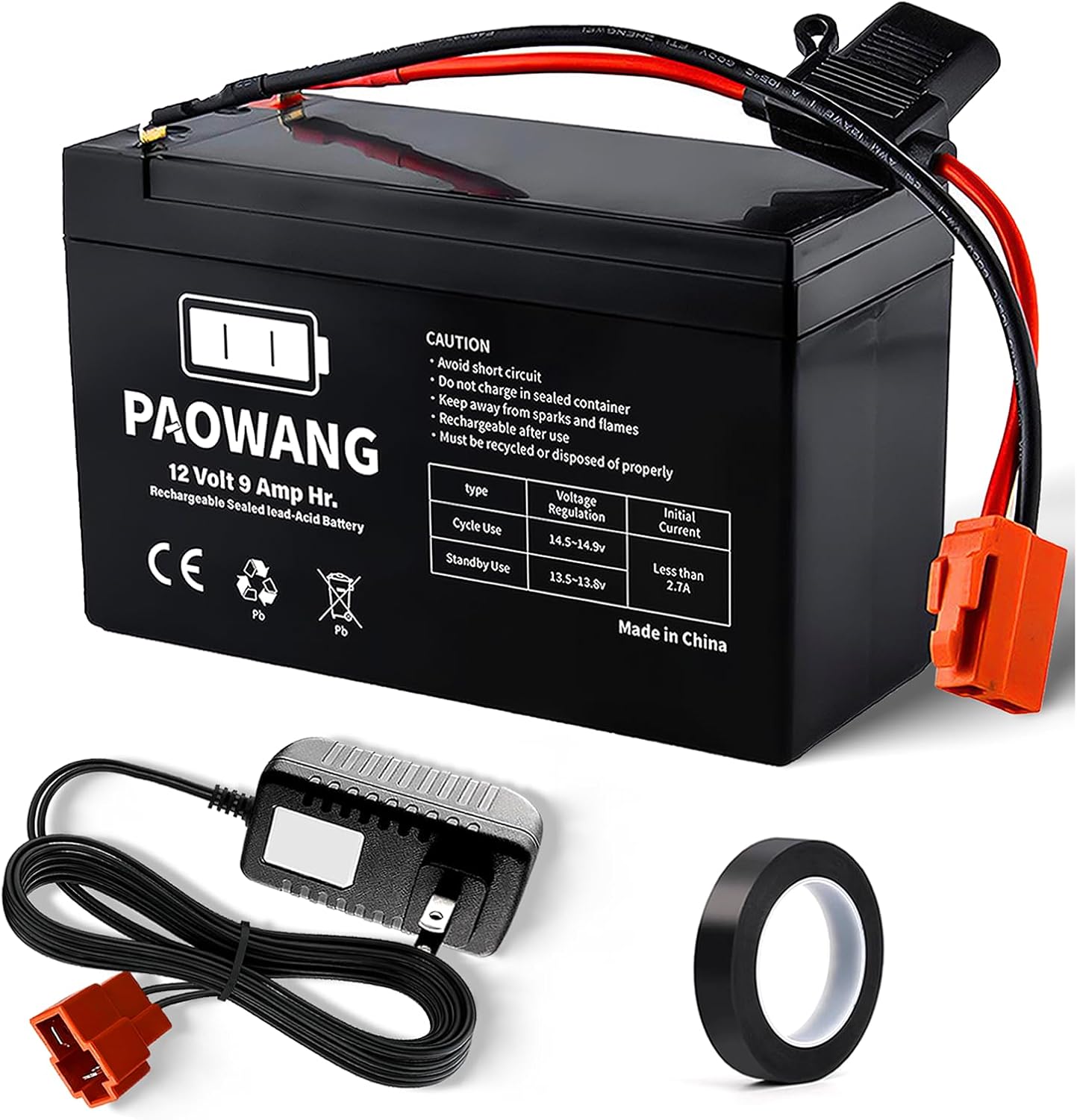 12v Battery for Ride On Toys, Rechargeable for 12v Power Wheels Battery,Replacement Kids Car Batteries 9Ah Lead Acid with Red 2 Pins Connector & 12v Universal Charger & Electrical Tape (Red 2 Pins)