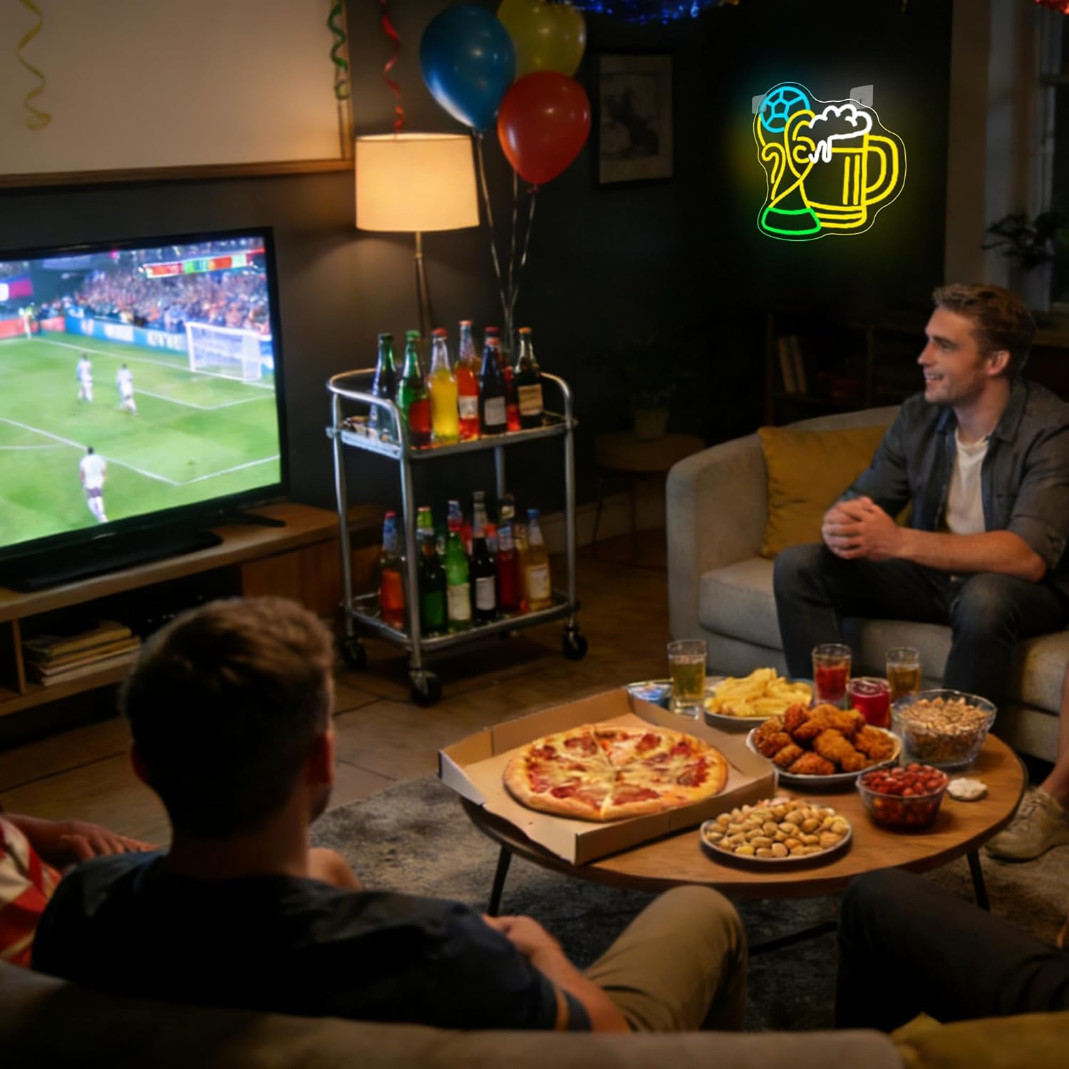 Soccer Beer Neon Sign, Dimmable Football LED Neon Light for Fans, Sports Themed Neon Light Signs for Man Cave Boys Teen Home Bedroom Playroom College Dorm Club Birthday Party Decor