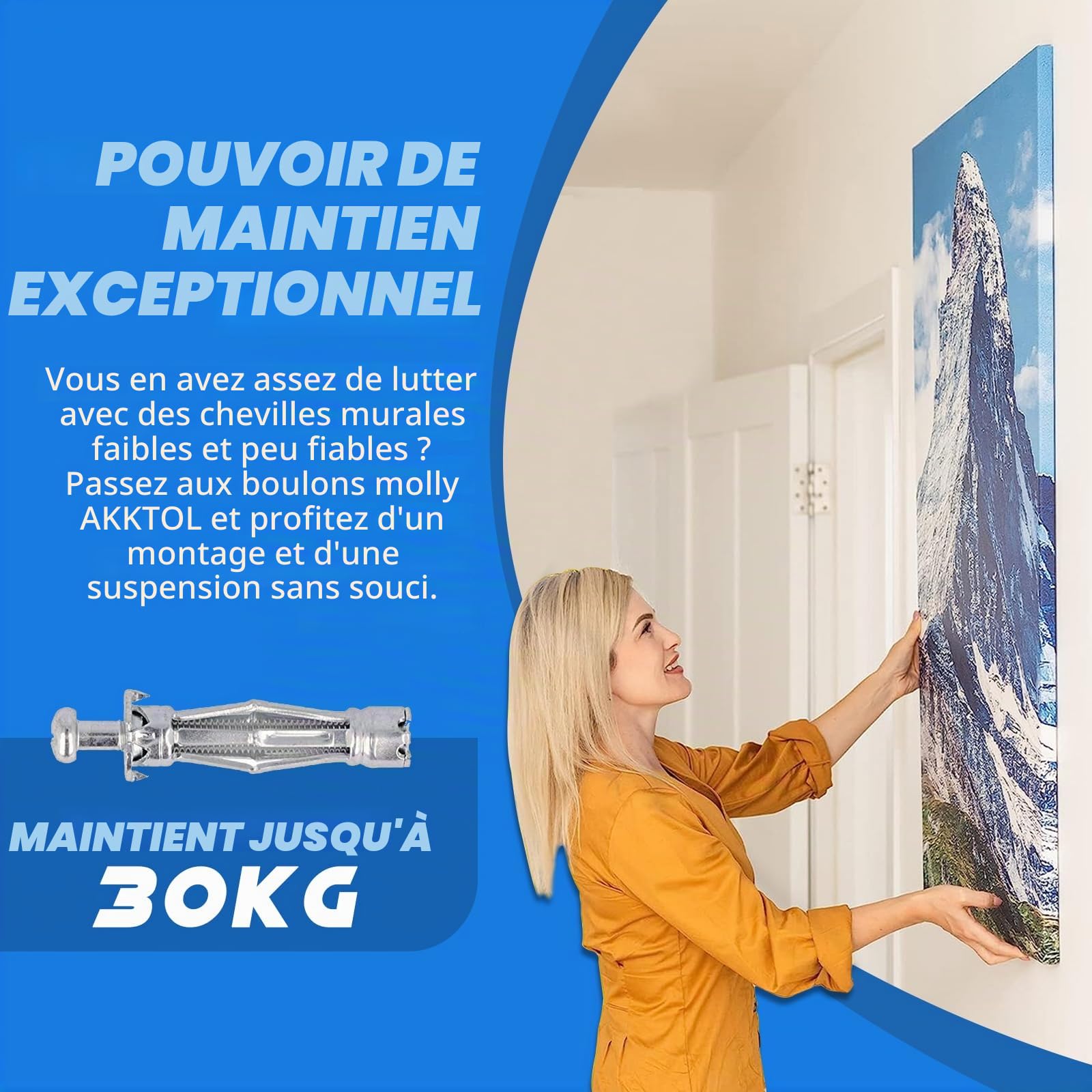 Kit Cheville Molly avec Pince, Assortiment avec 40 cheville Molly Metallique pour Placo Brique Creuse, Pince Professionnel Convient à M3/M4/M5/M6/M8