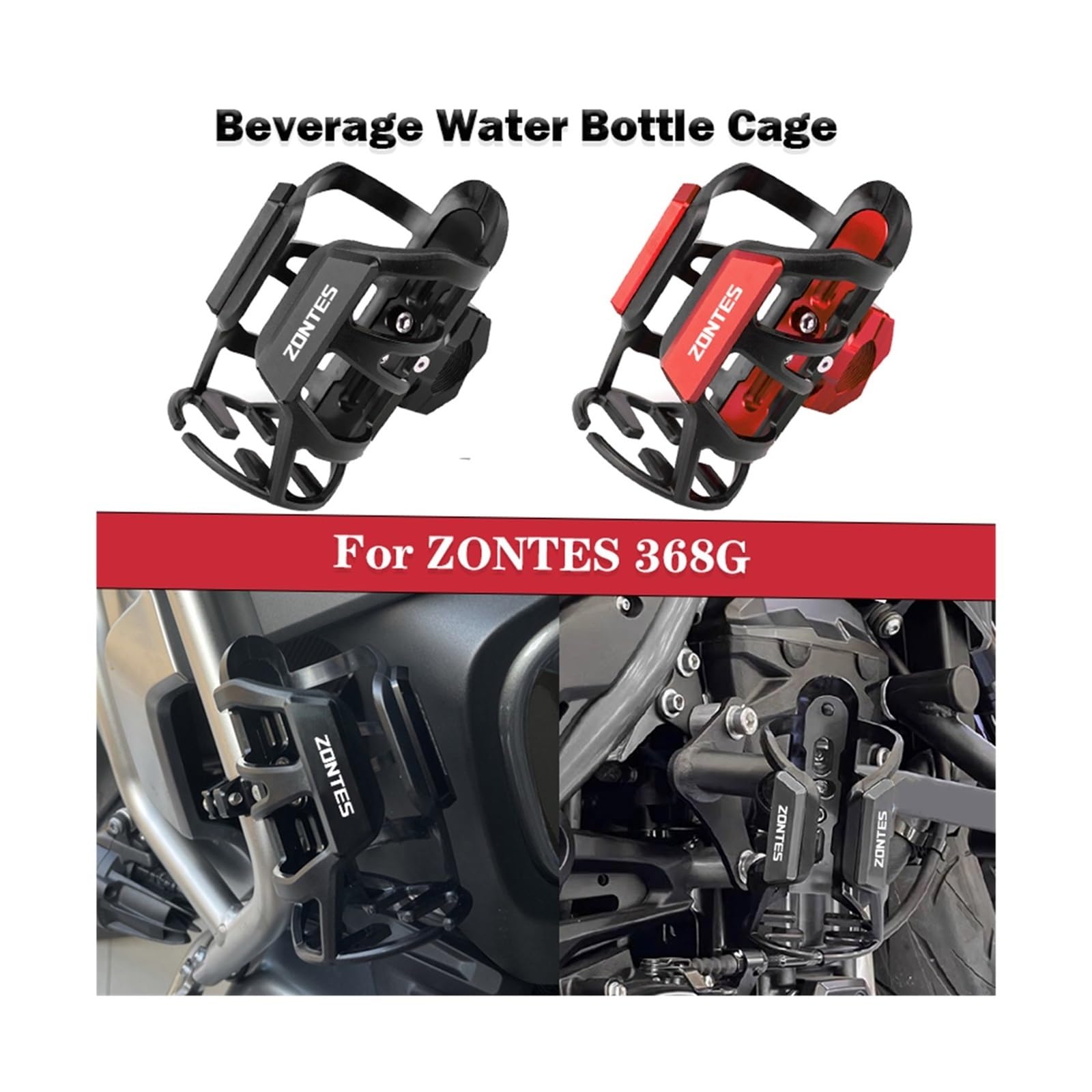 para ZONTES 368G G368 2016-2026 portavasos para Motocicleta Soporte para Botella de Agua y Bebidas Accesorios de Soporte de Montaje(ZONTES Black)