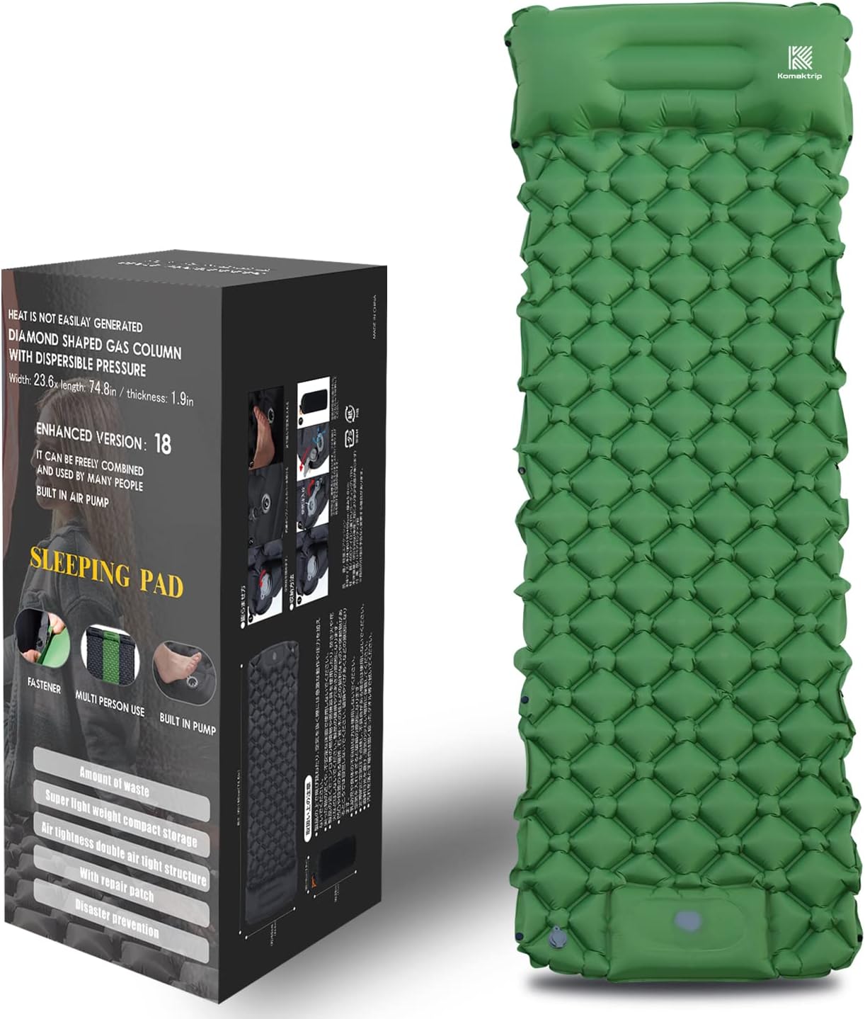 Ultralight Camping Mat with Built-in Foot Pump & Pillow, Inflatable Air Mattress, Compact Sleeping Pad for Backpacking, Hiking, Traveling, Tent